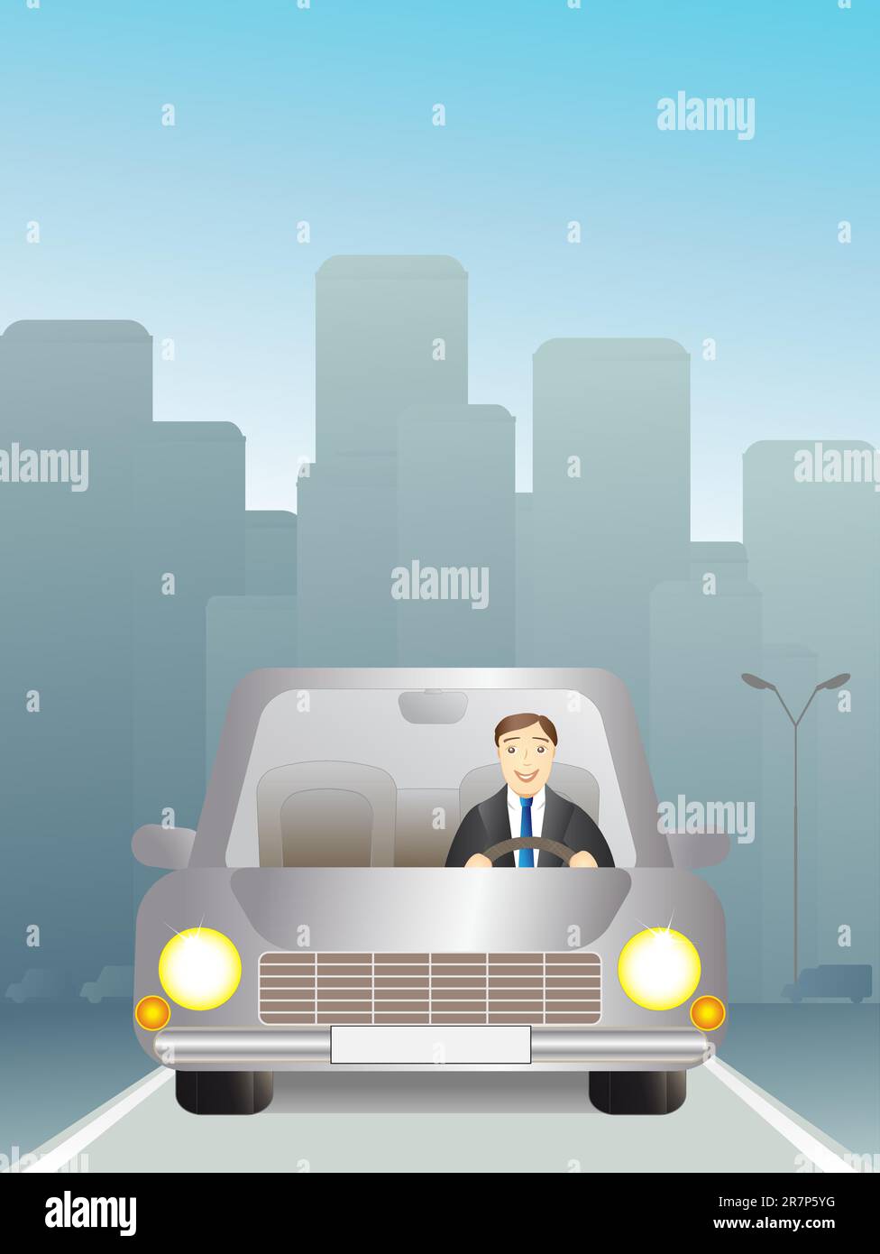 man in a car traveling on the road Stock Vector