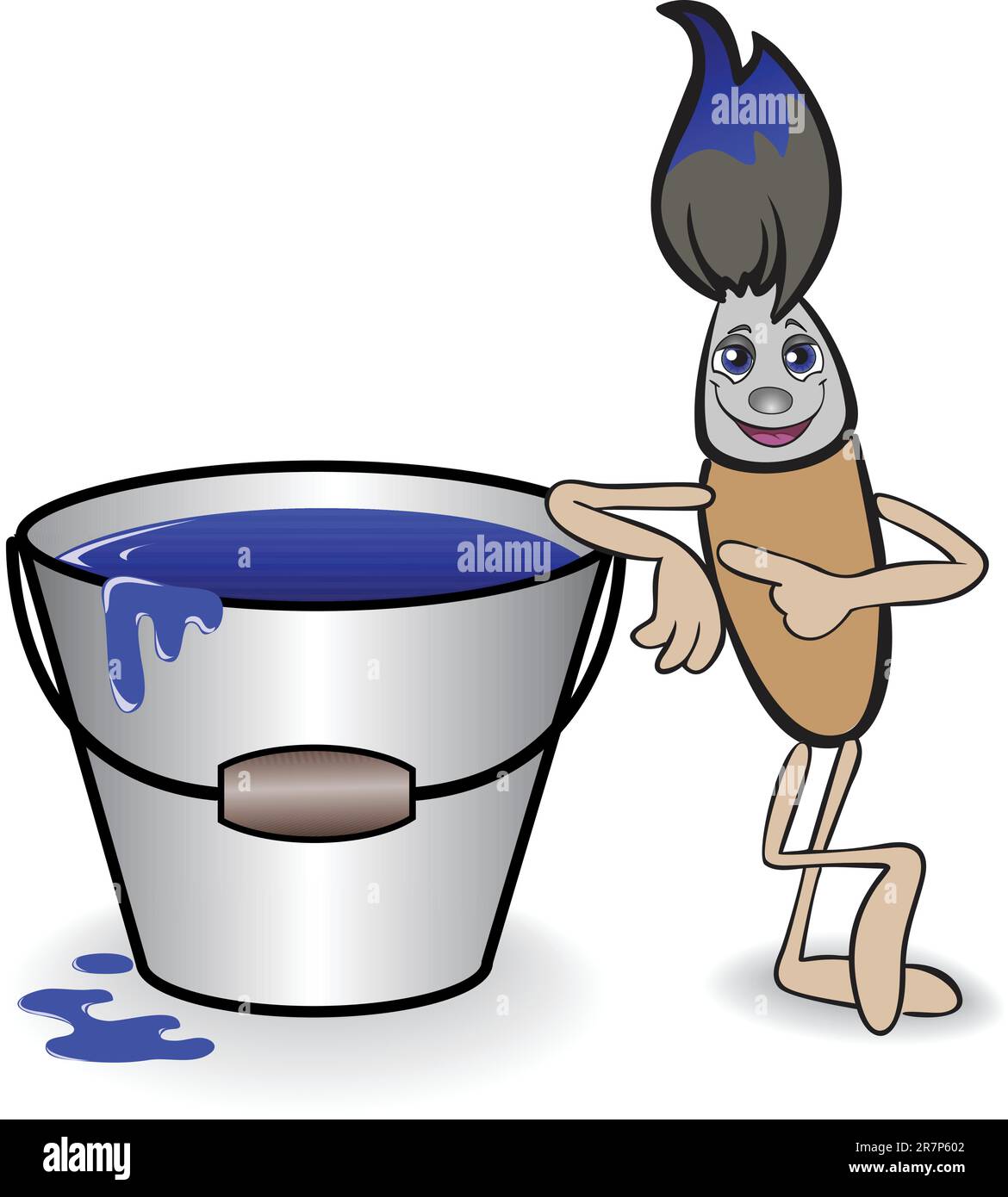 cartoon brush with a big bucket of blue paint Stock Vector Image & Art