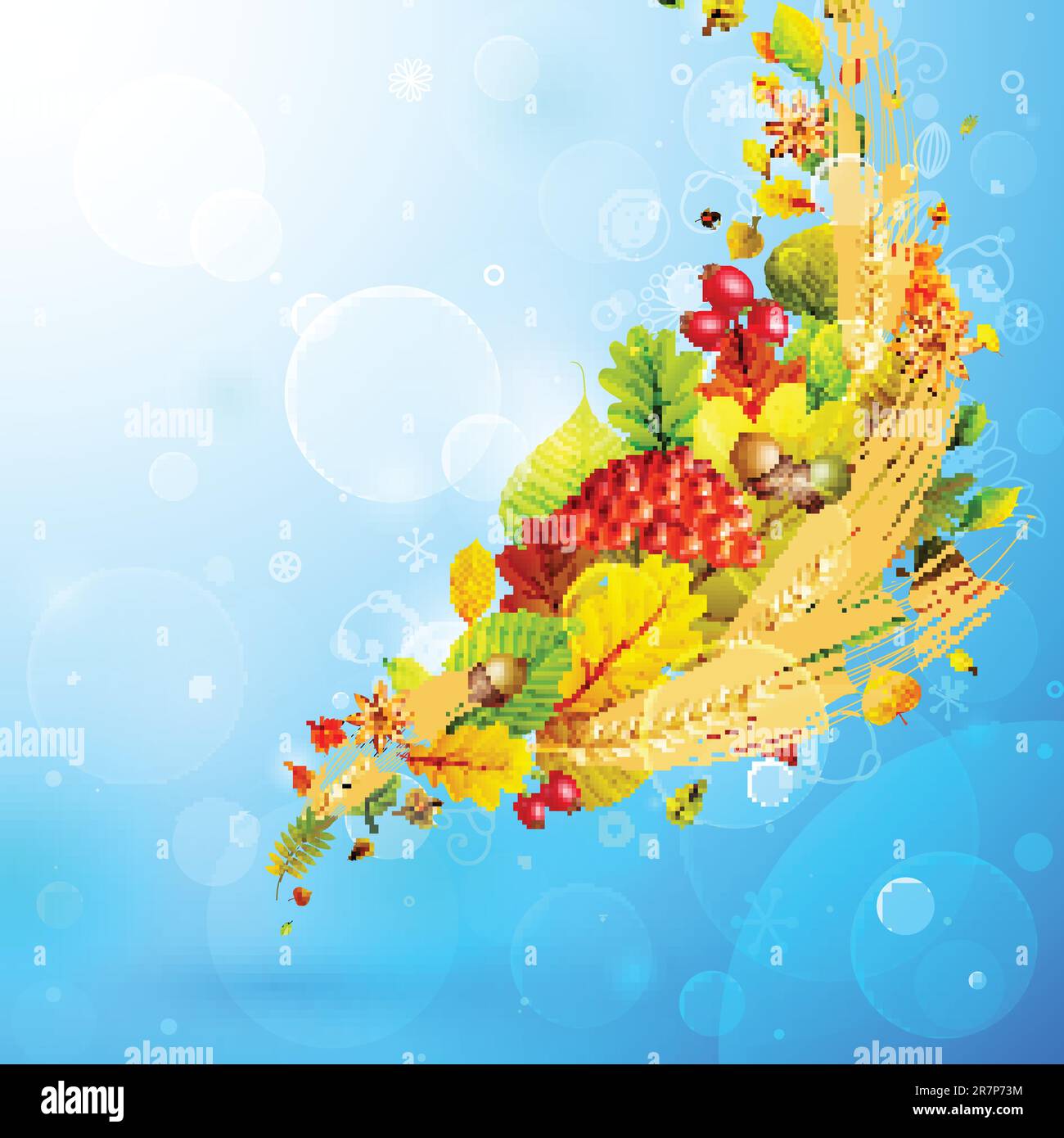 Autumn background with colorful leaves on sky and place for text ...