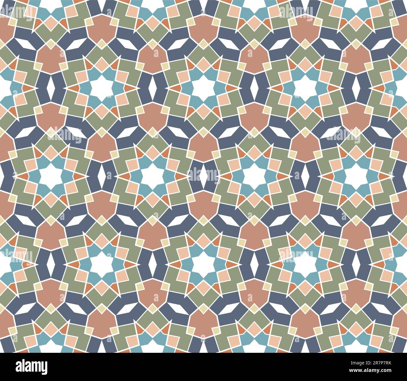 Seamless geometrical pattern with stars in blue, grey, brown, green Stock Vector
