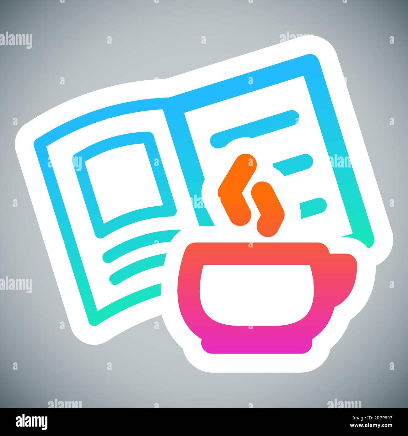 Reading icon on grey background: hot cup and book Stock Vector