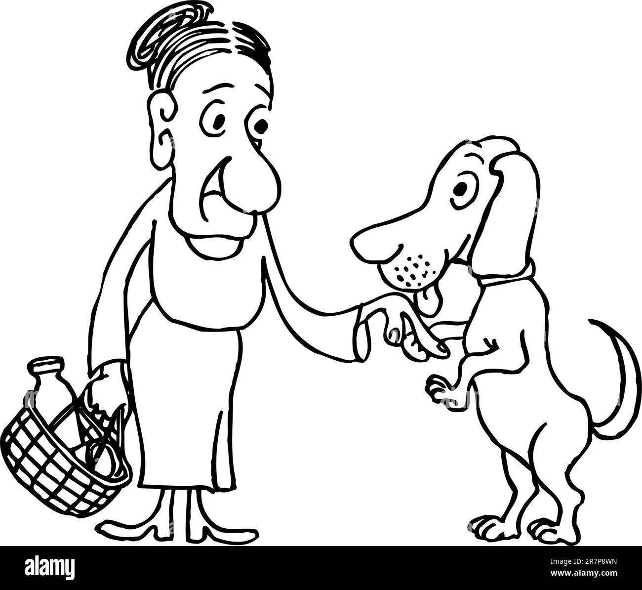 Old lady and a dog in the street Stock Vector