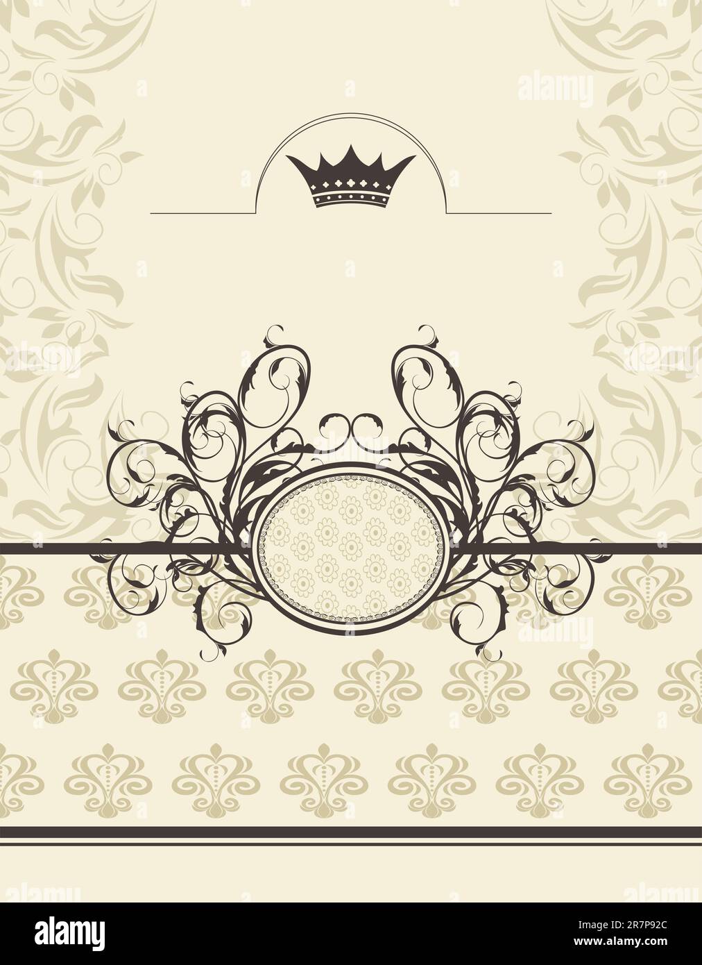 Illustration vintage background with floral frame and crown - vector ...