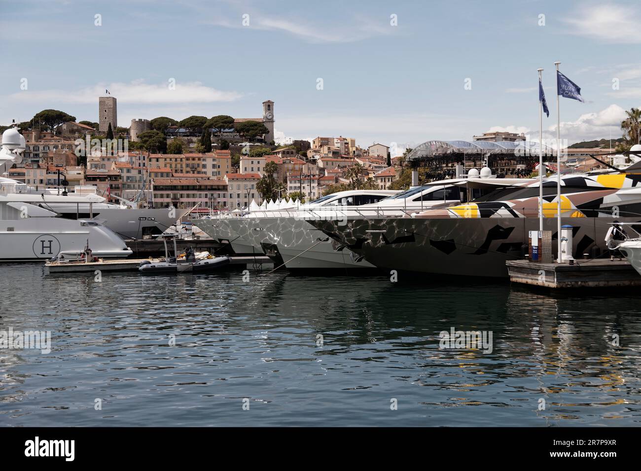 Cannes, France.18th May, 2023. View of the heights of the city of Cannes and boats during the 76th International Cannes film festival on May 18, 2023 Stock Photo