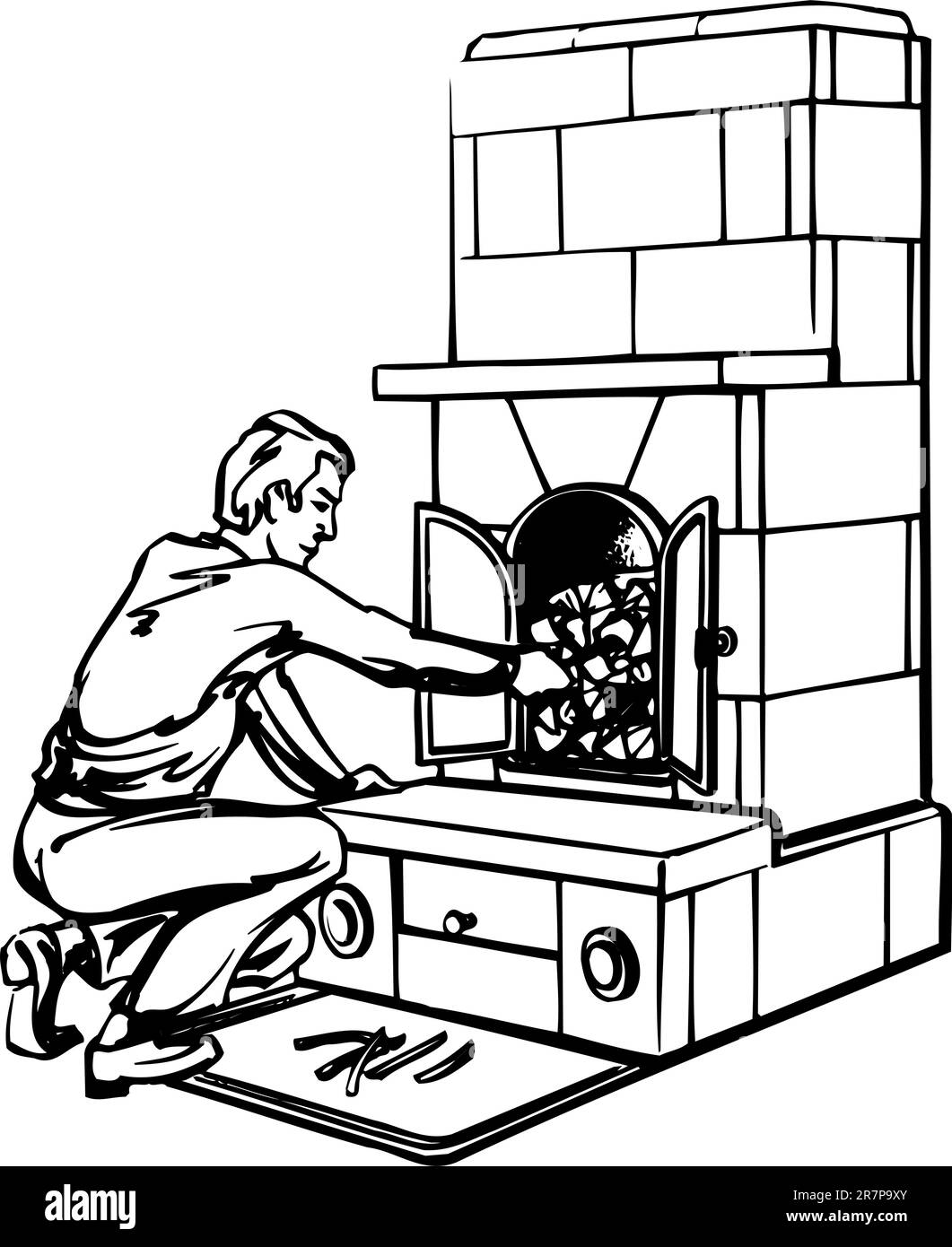 Cartoon fireplace Black and White Stock Photos & Images Alamy
