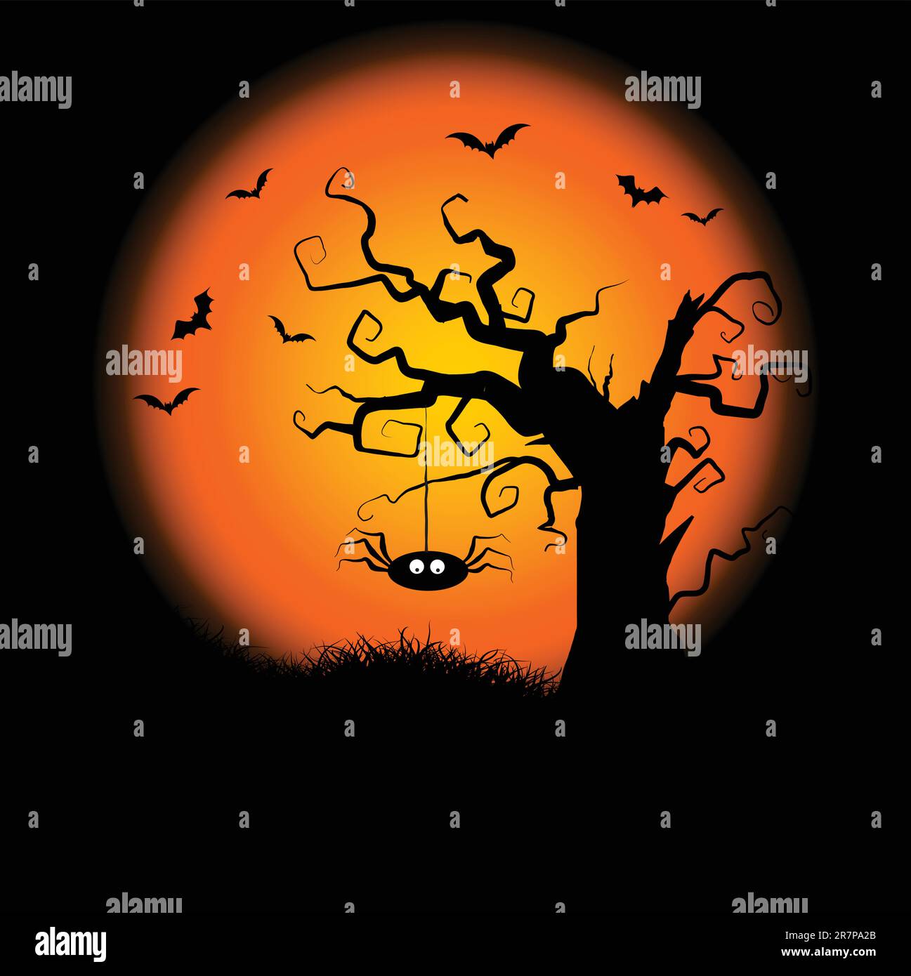 Halloween background with a hanging spider and spooky tree Stock Vector ...