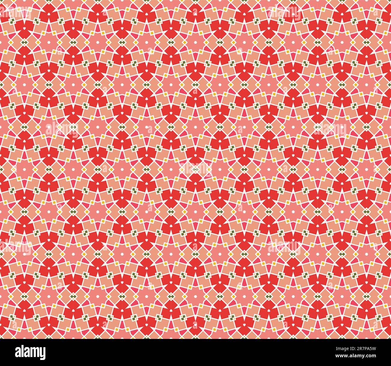 Geometrical vector pattern (seamless) with stars and flowers in orange, red, pink, yellow, green Stock Vector