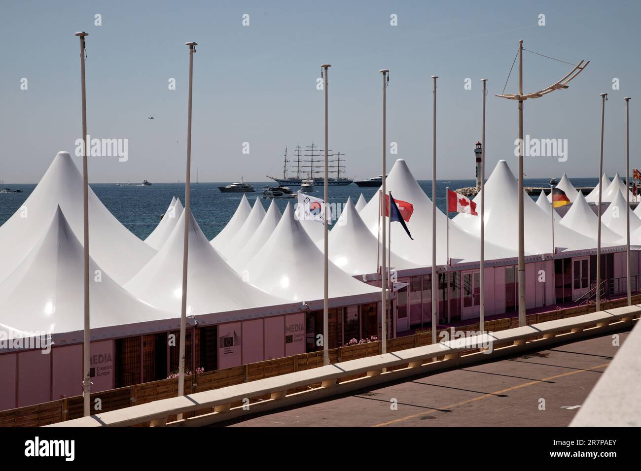 Cannes, 2023. 27th May, 2023.View of the  Pantiero International Village during the 76th Annual Cannes Film Festival on May 27 2023 in Cannes, France. Stock Photo