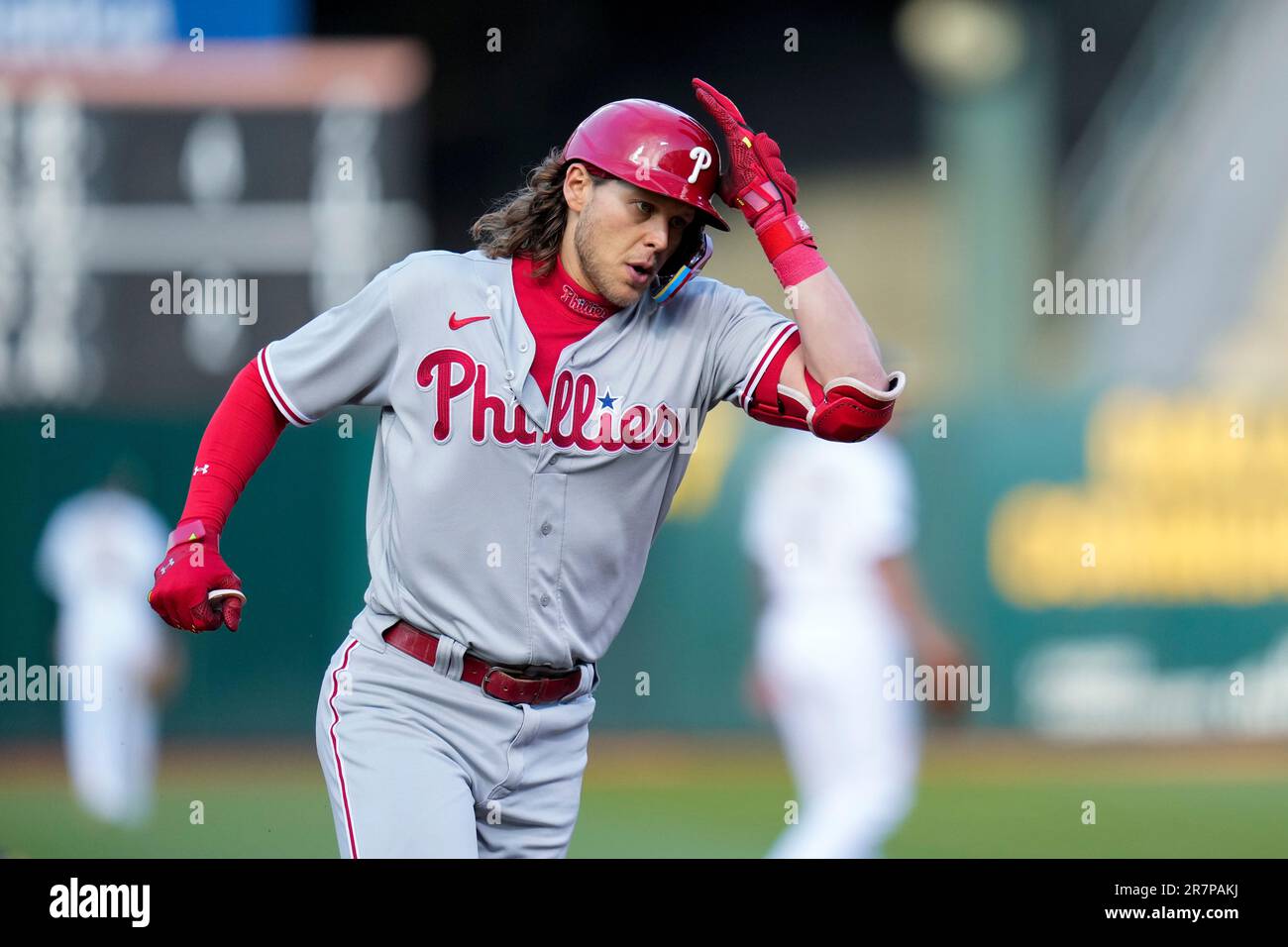 St. Louis, United States. 09th July, 2022. Philadelphia Phillies Alec Bohm  runs towards home plate, hitting a solo home run against the St. Louis  Cardinals in the sixth inning at Busch Stadium