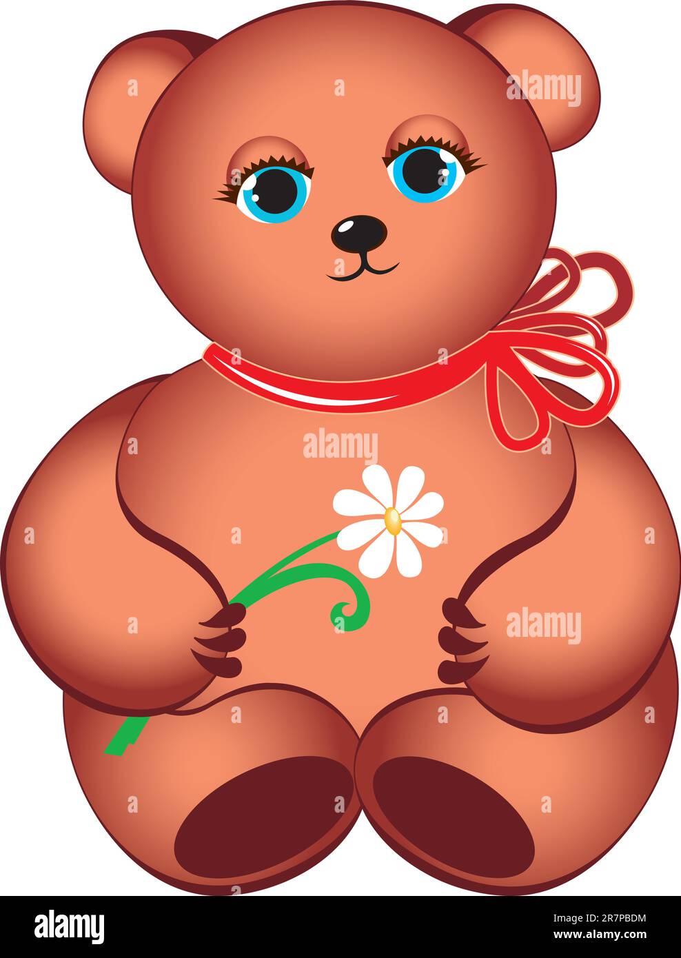 Little teddy bear with flower. Illustration on white background Stock Vector