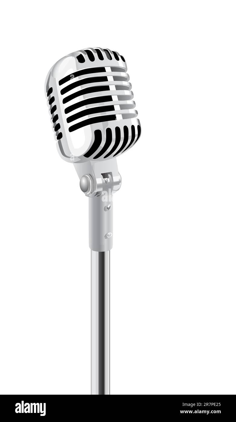 Retro Microphone On Stand Isolated Over White Stock Vector