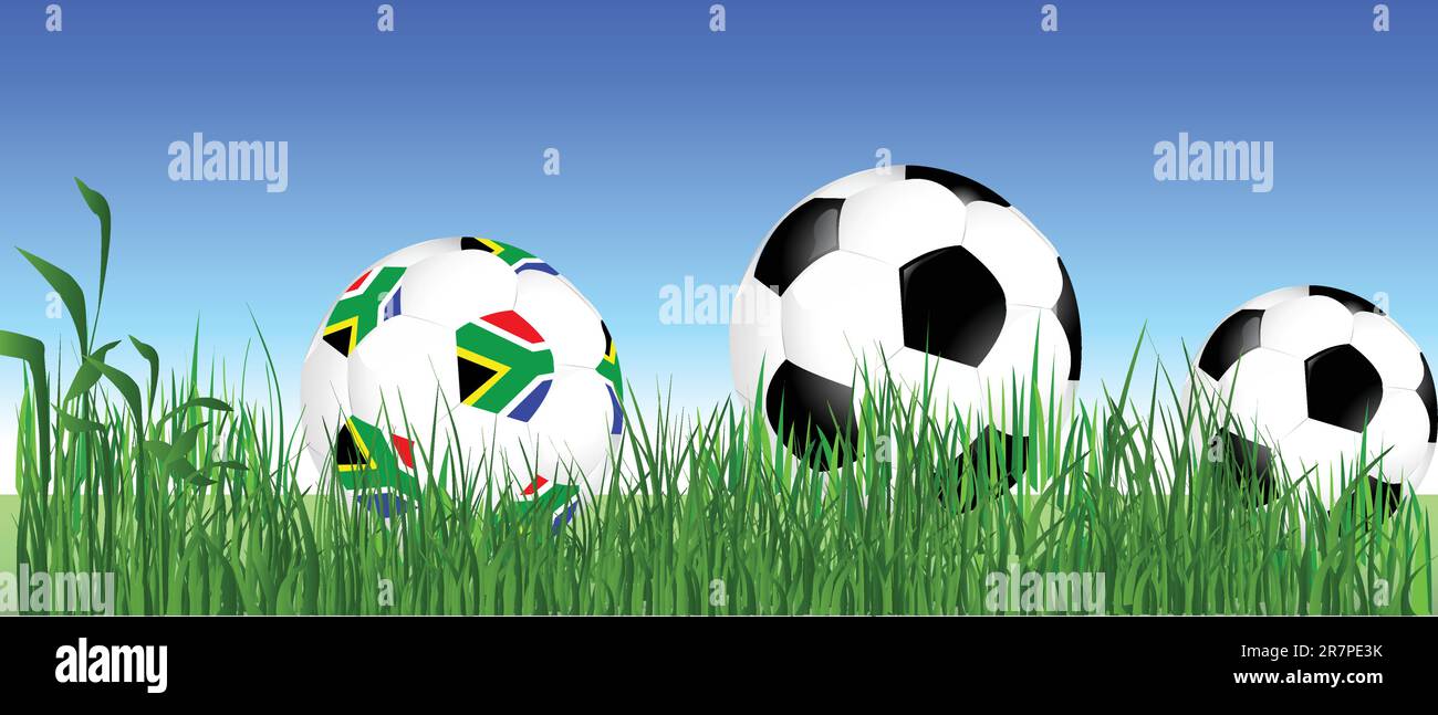 World Cup South Africa balls on the grass Stock Vector