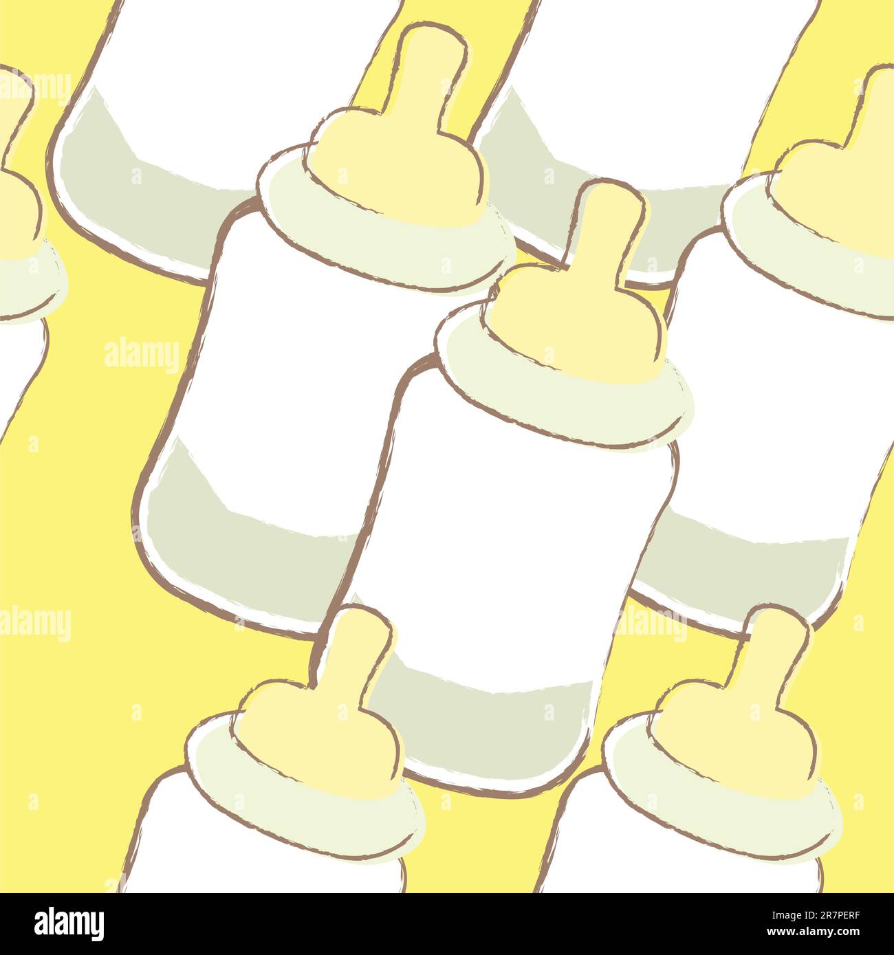 A seamless pattern of baby bottles in yellow. Stock Vector