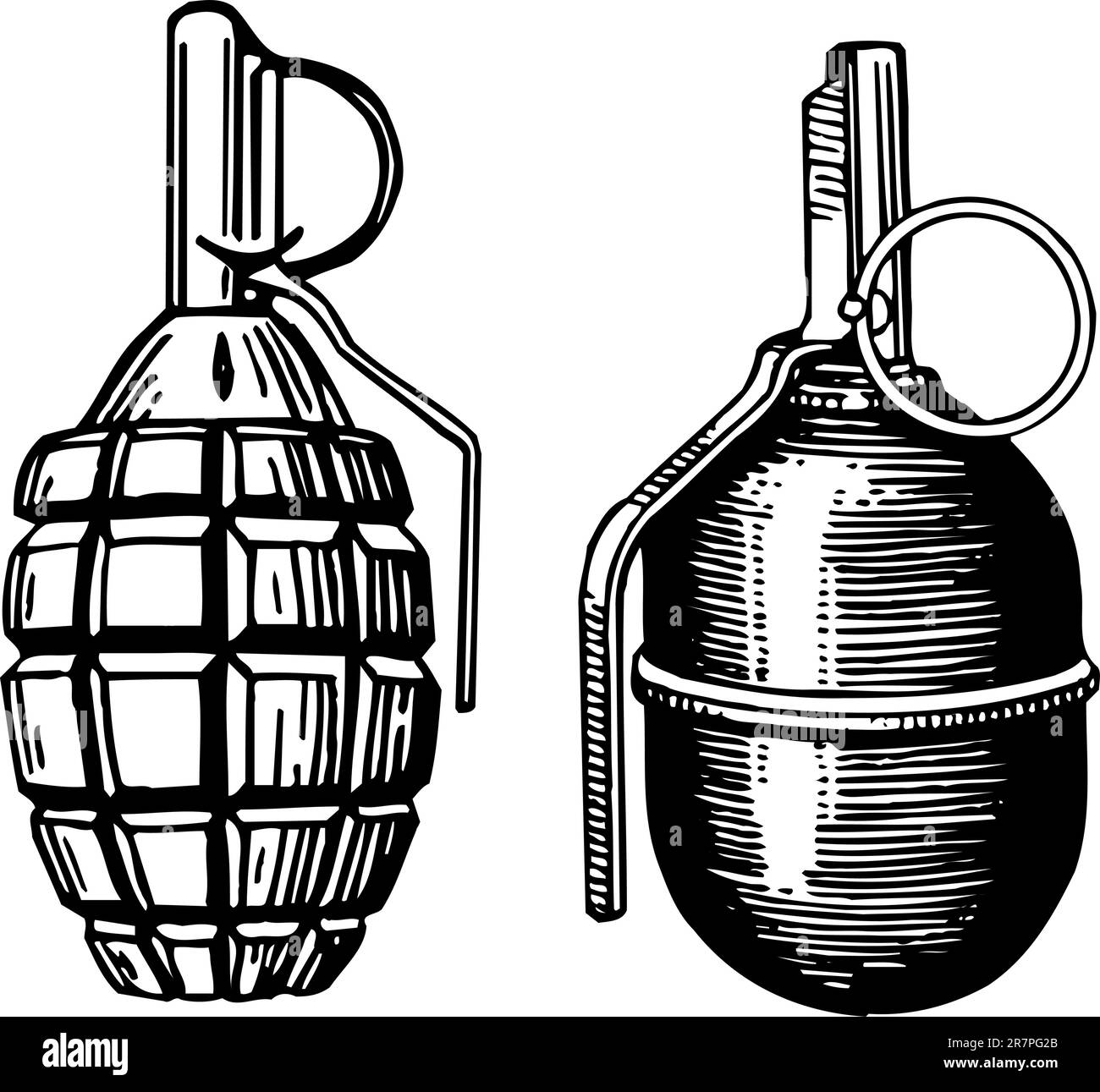 Two grenades isolated on white Stock Vector