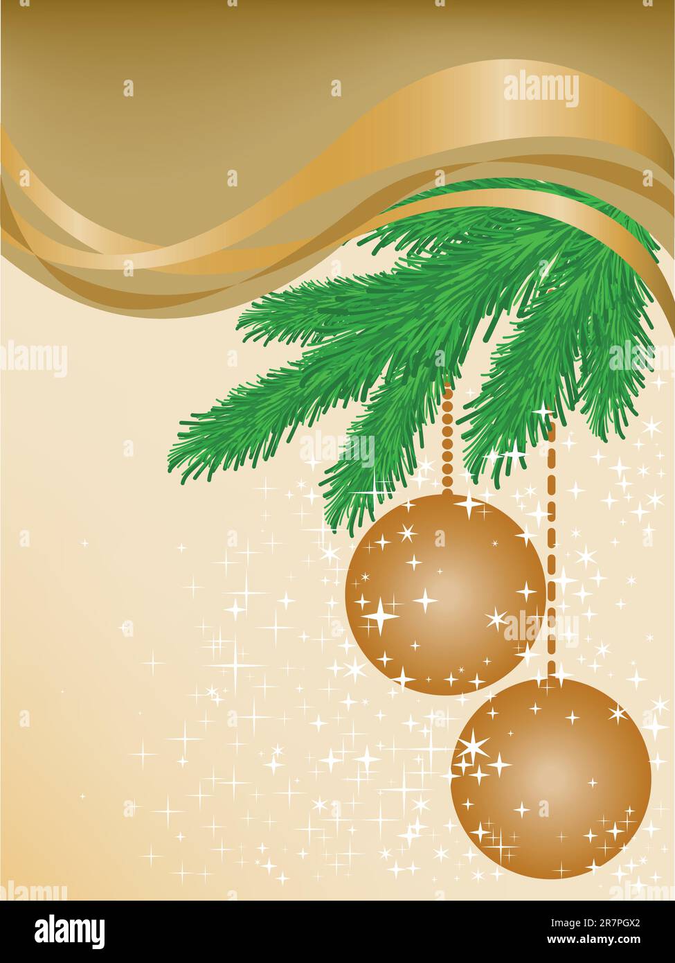 abstract beige background with fir branches and two balls Stock Vector ...