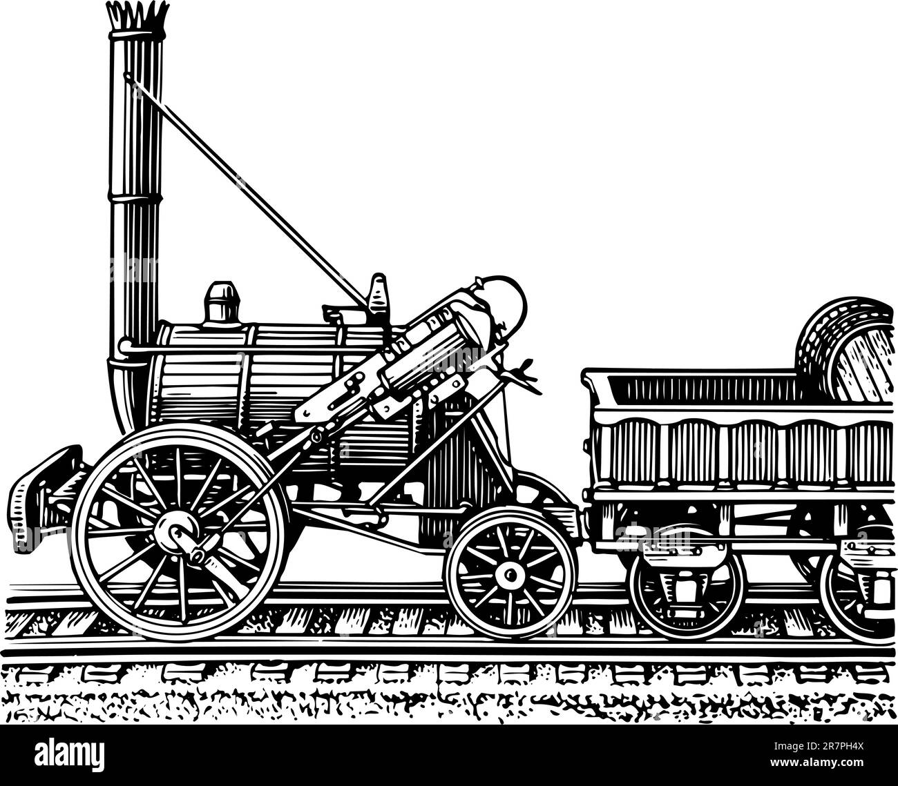 Old steam locomotive on railway Stock Vector