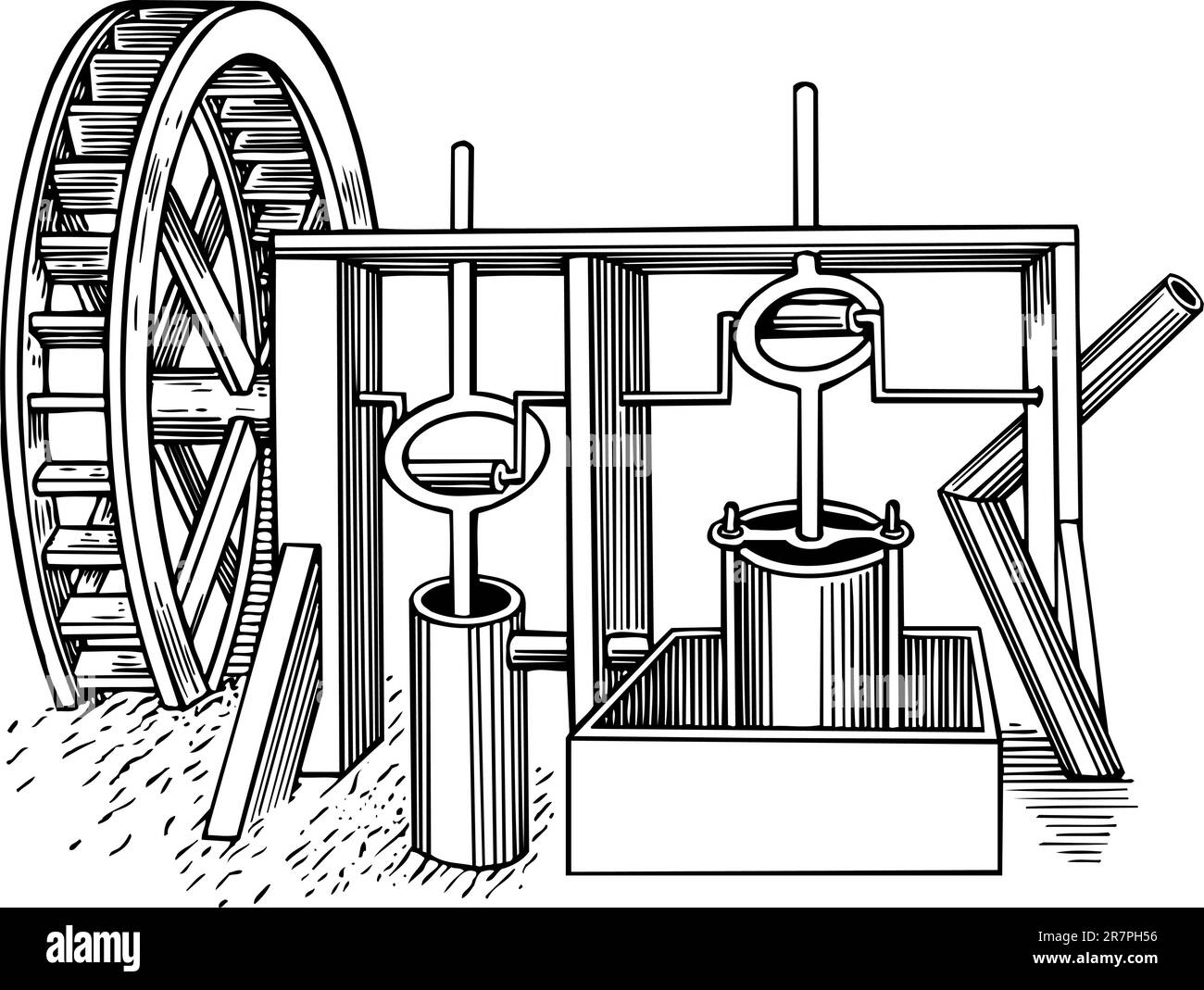 Old wooden water mill Stock Vector