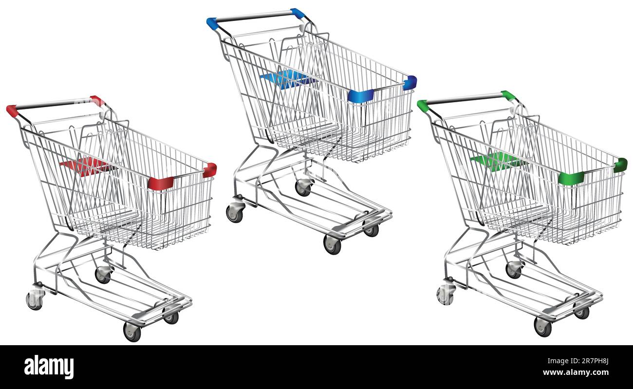 Metal shopping trolley isolated on white Stock Vector