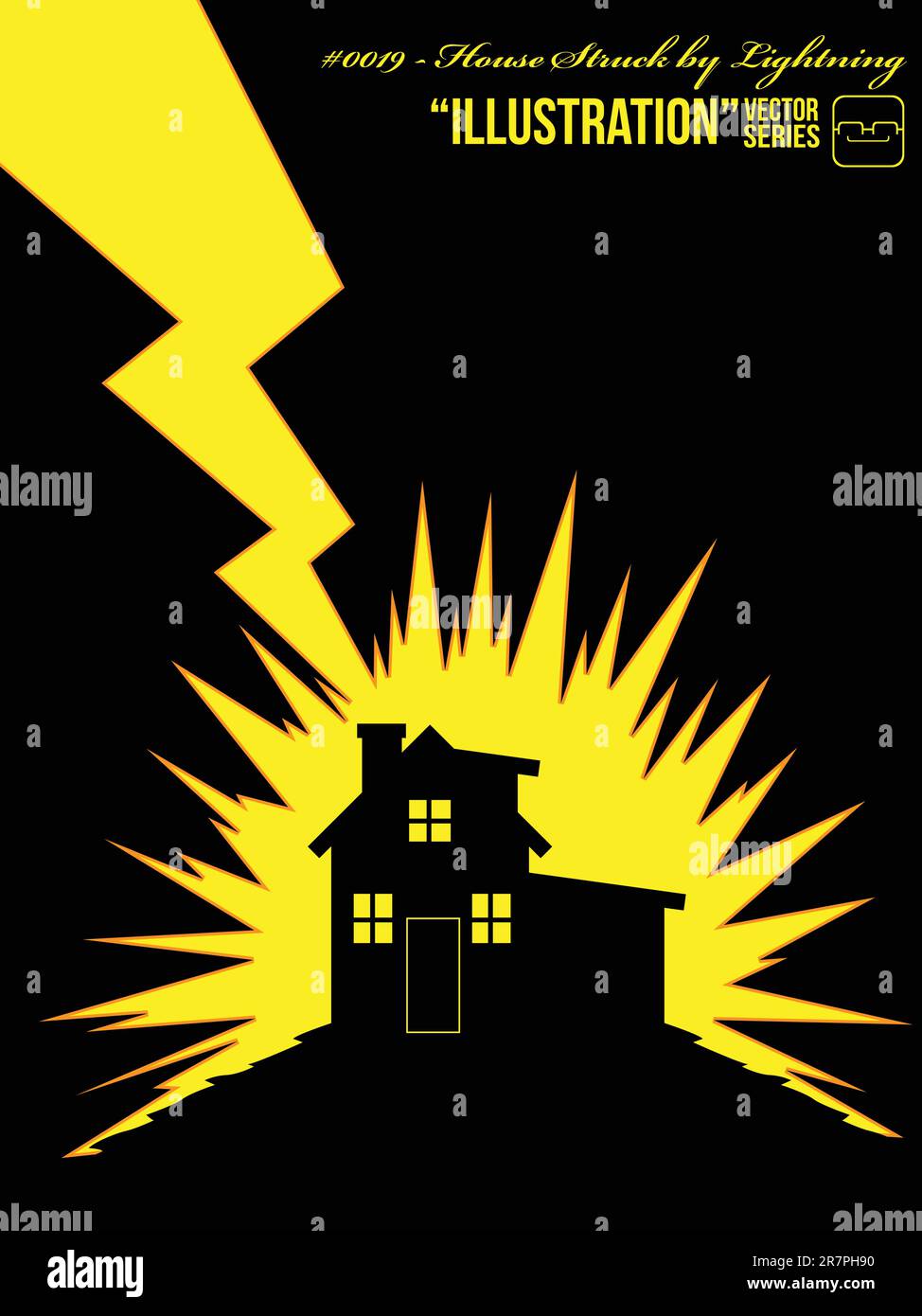 A vector of silhouette of lightning striking a house.   Available as a Vector in EPS8 format that can be scaled to any size without loss of quality... Stock Vector