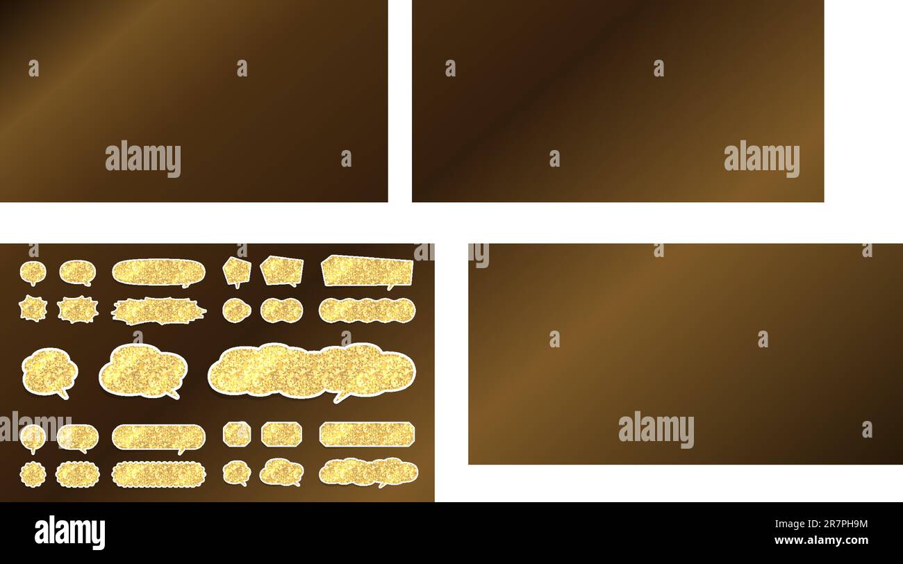 Speech bubbles of various shapes of golden glitter. Vector data that is easy to edit. Stock Vector