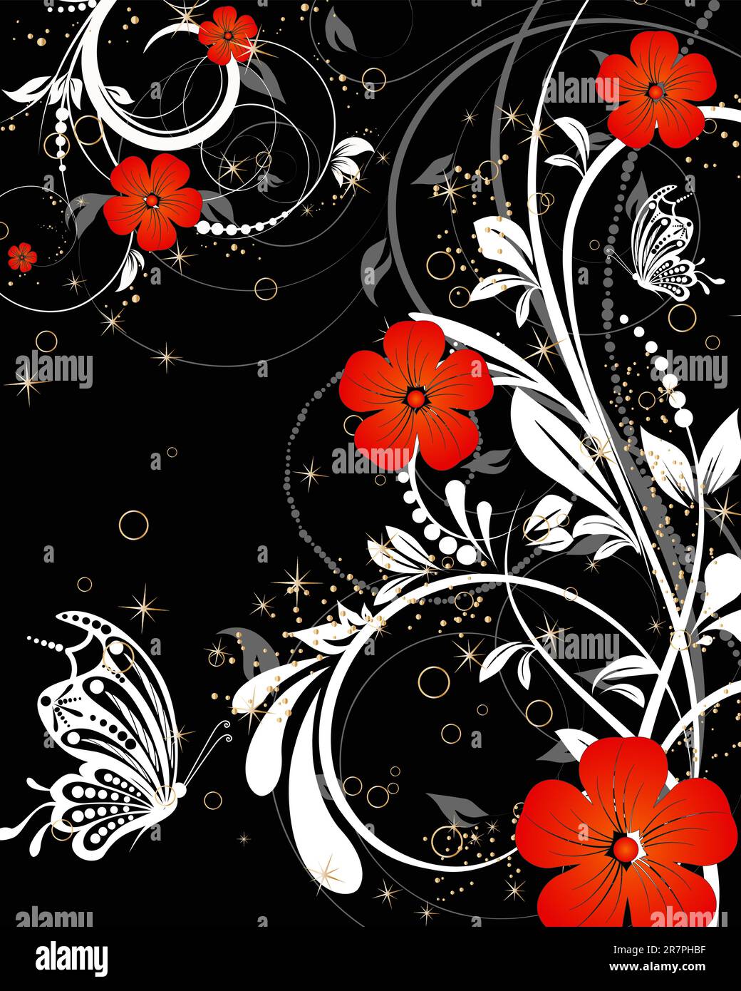 vector floral decorative abstract background with butterfly Stock ...