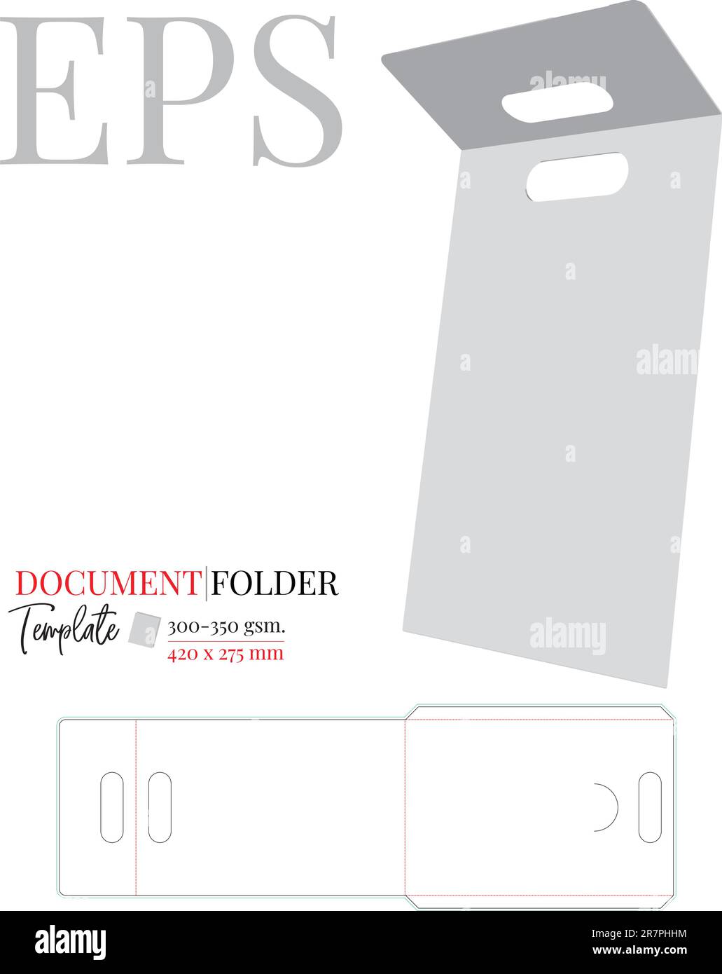 Document Folder A4 with Handle Template, Paper Briefcase. Vector with die cut layers. White, clear, blank, isolated Document Folder on white Stock Vector