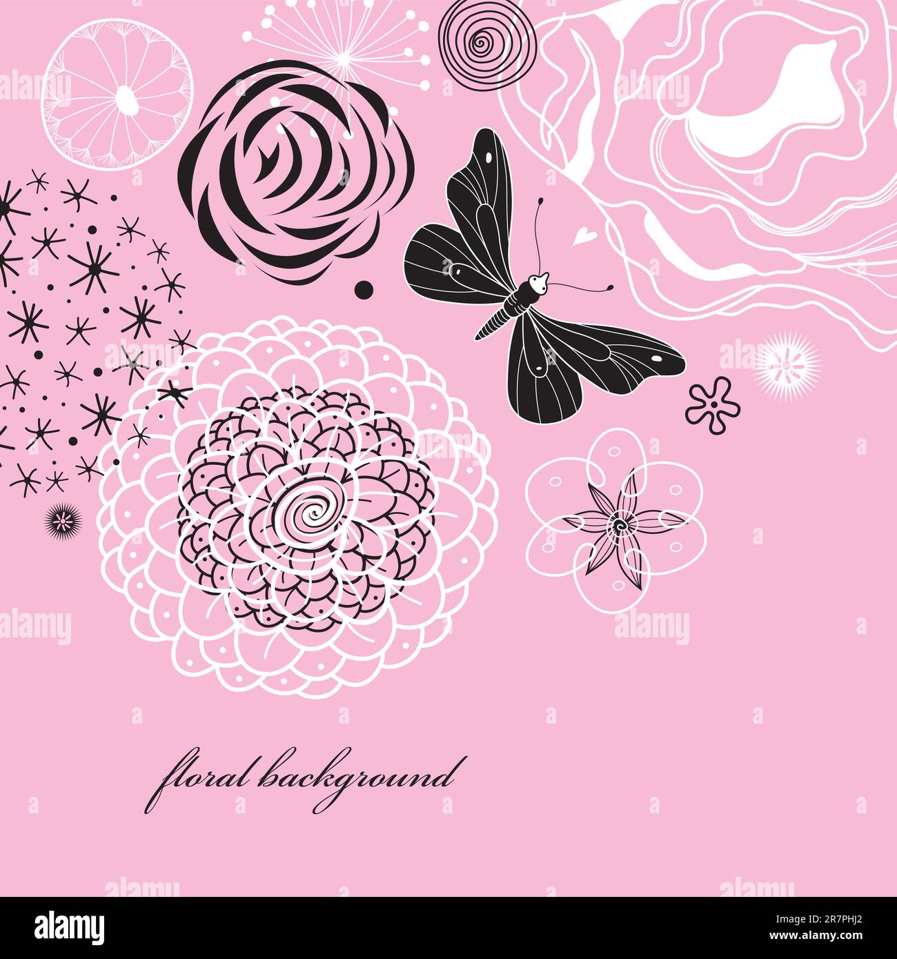 graphic floral background with butterfly on a bright pink Stock Vector ...