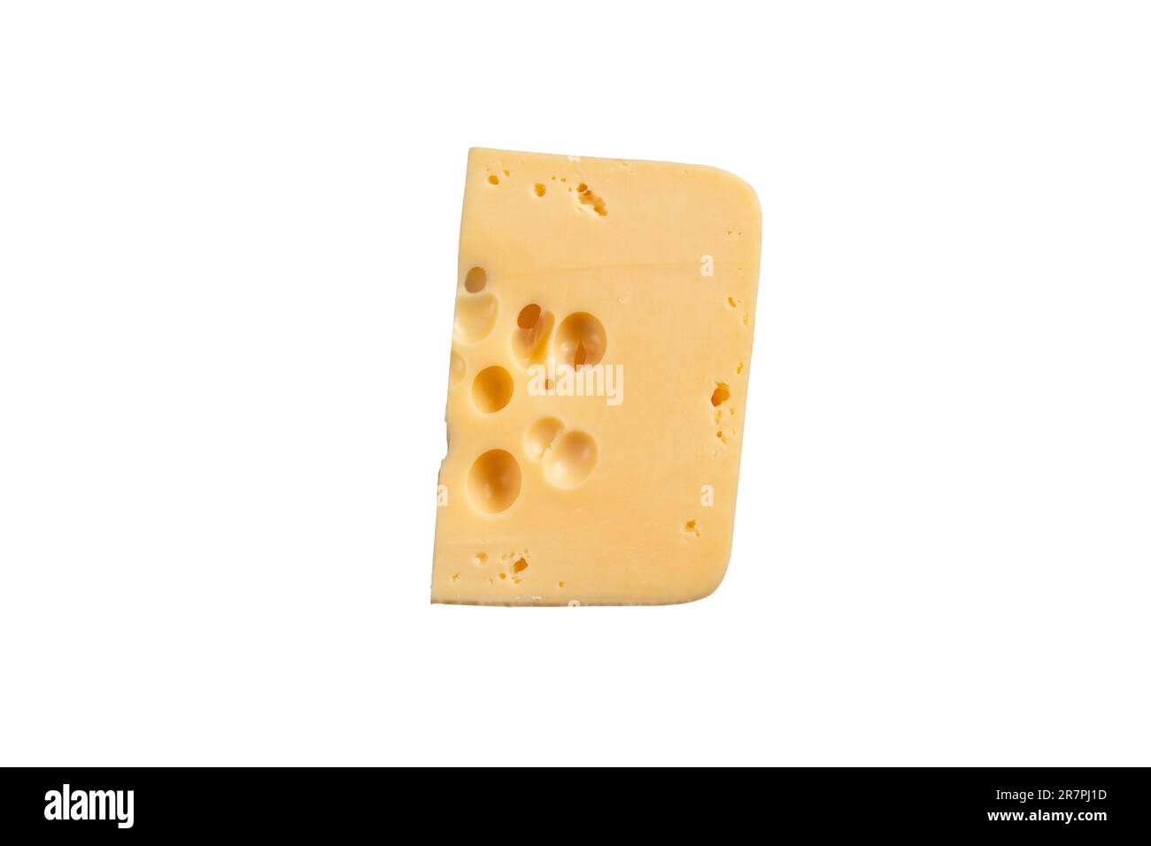 piece of cheese with holes on isolated background close up Stock Photo