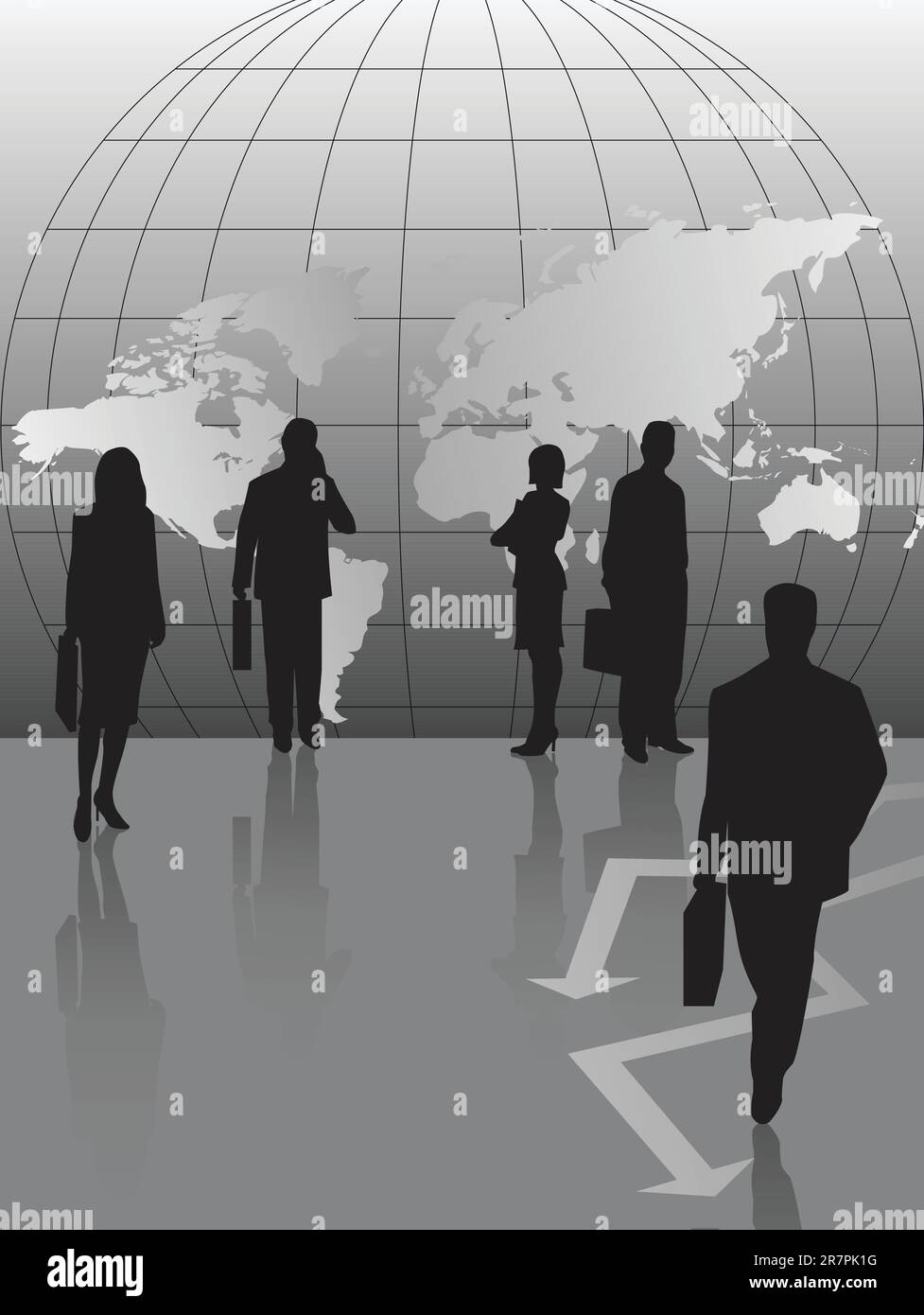 Illustration of Silhouettes with World Map Stock Vector Image & Art - Alamy