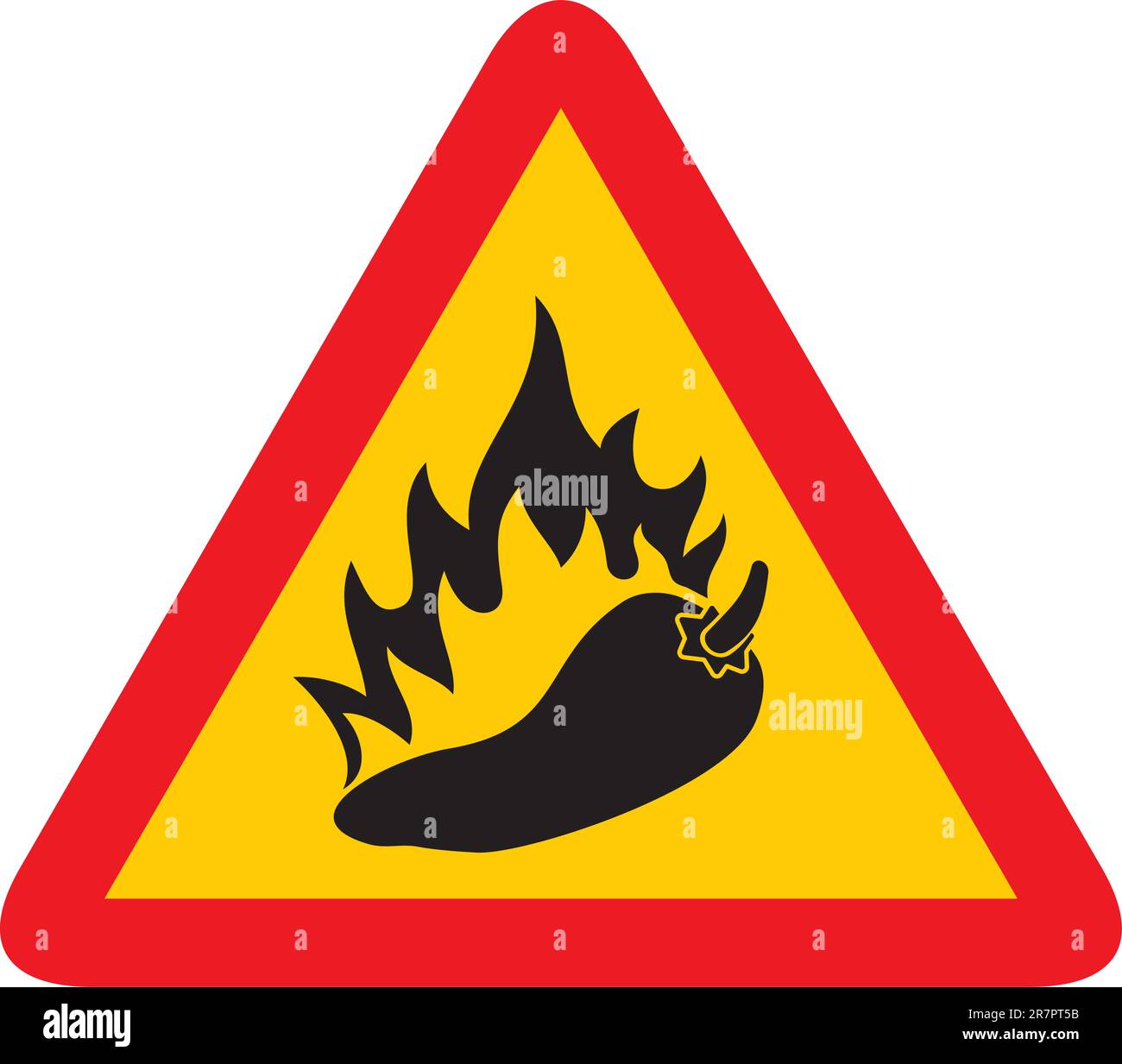 Triangle warning sign with a pepper and flame silhouette. Stock Vector