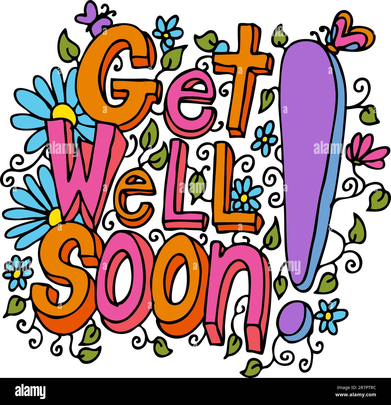 An image of a get well soon floral design drawing. Stock Vector