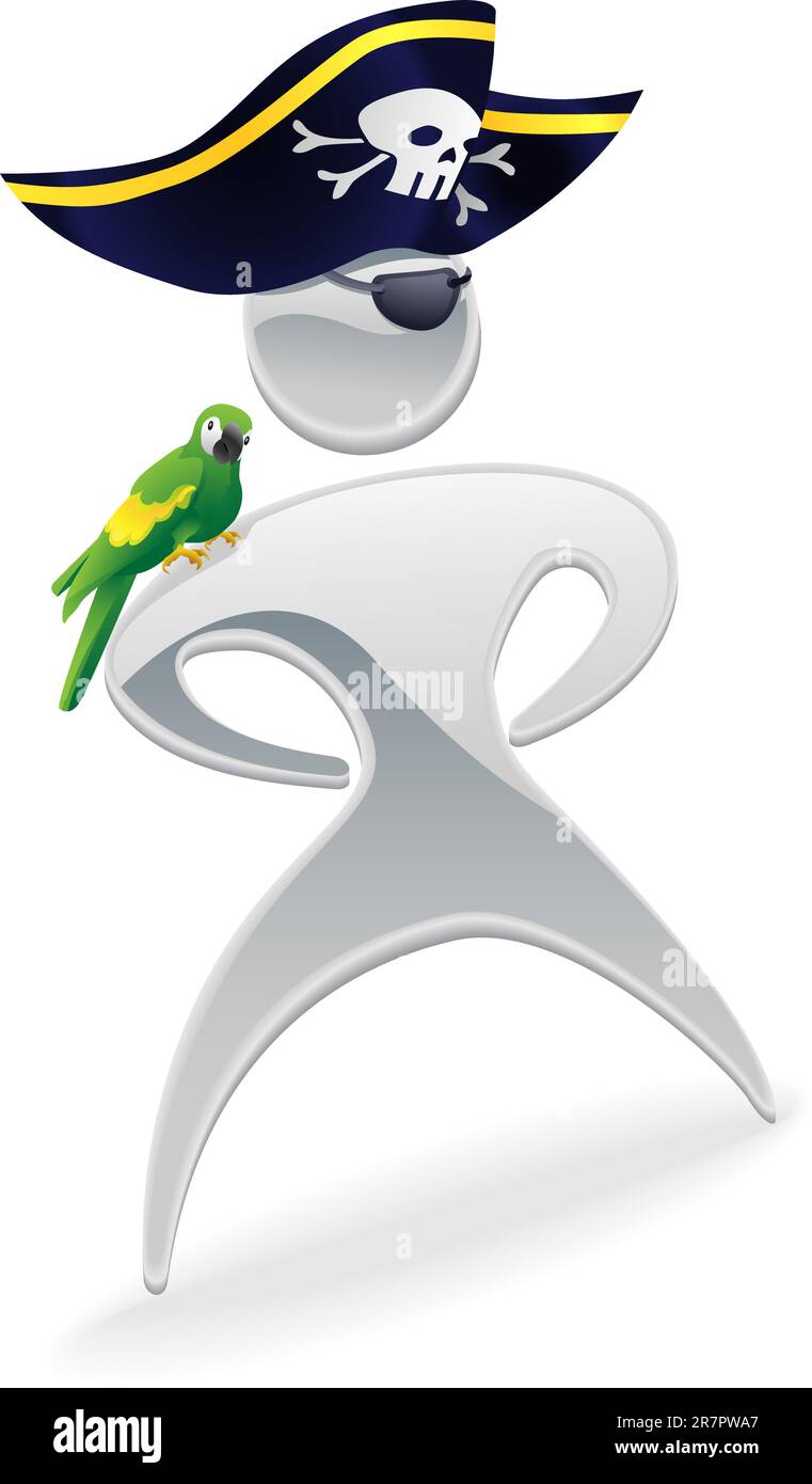 Metallic cartoon mascot character pirate with parrot concept Stock Vector
