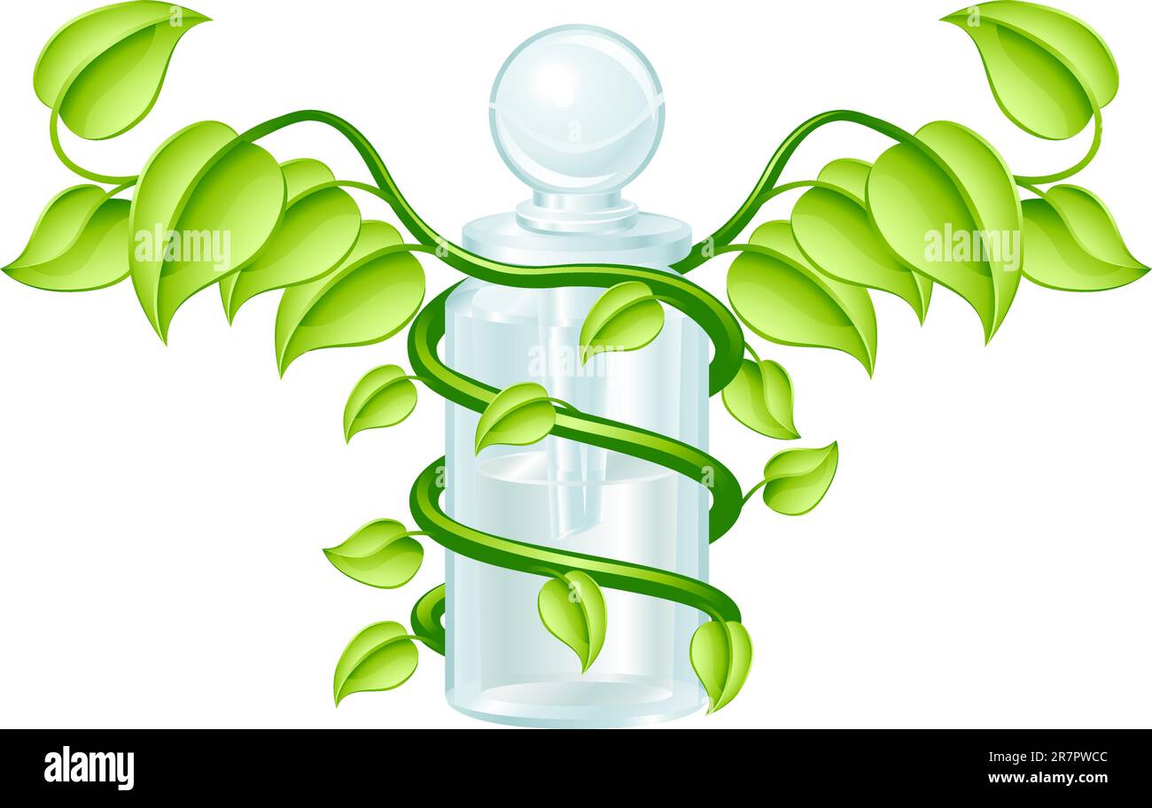 Natural caduceus bottle concept, could be homoeopathy bottle or other natural remedy. Stock Vector