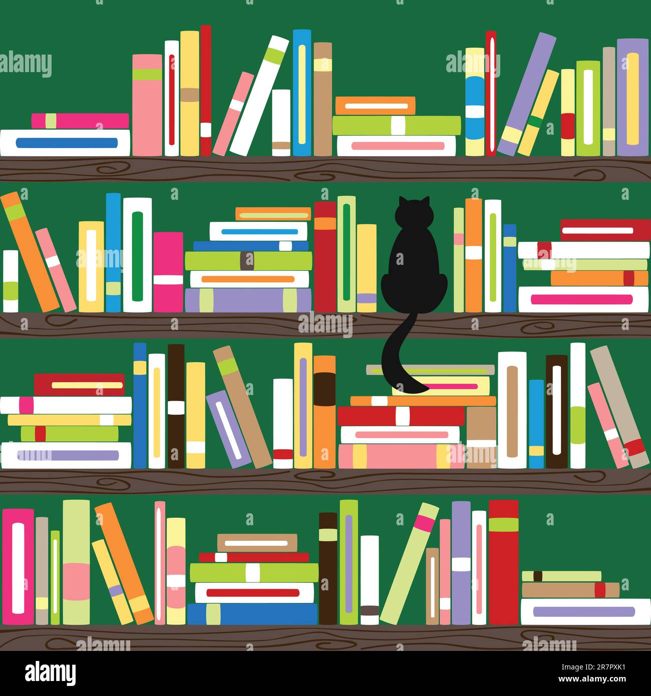 Abstract cat with colorful books on bookshelf Stock Vector