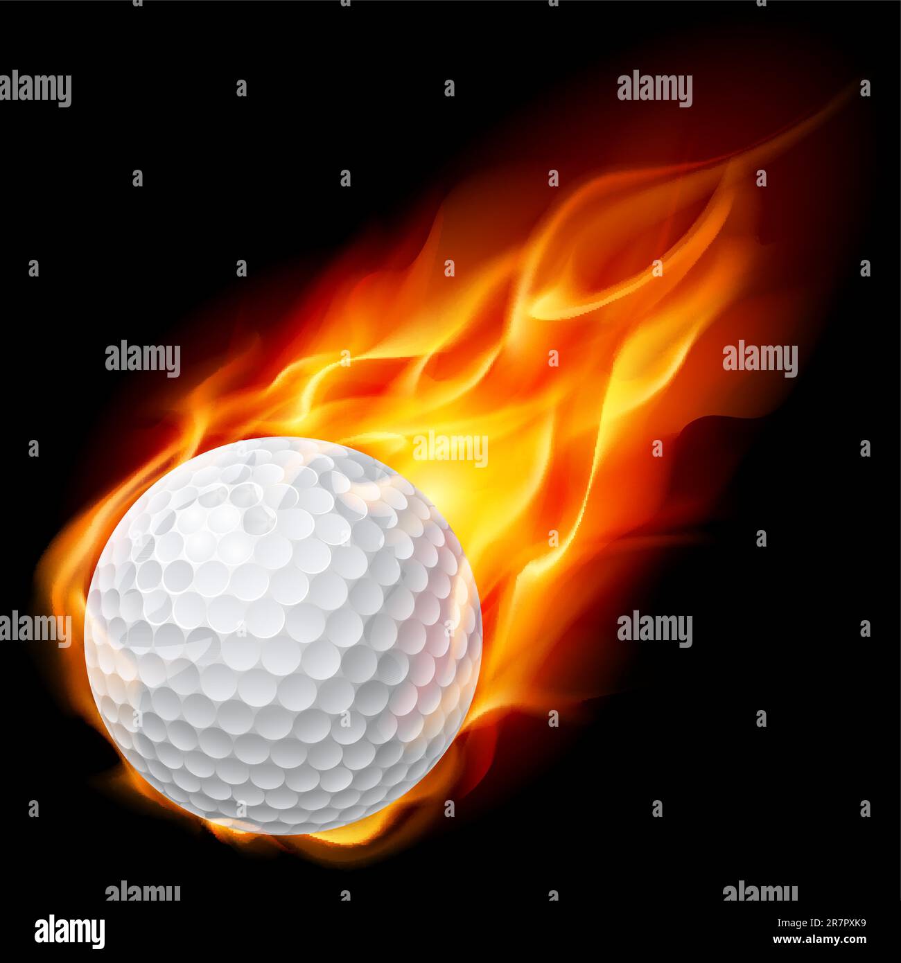 Golf ball on fire. Illustration on black background Stock Vector