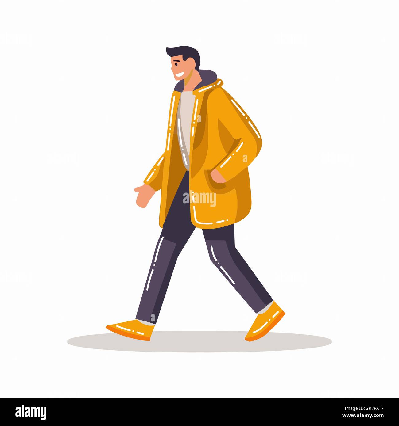 Hand Drawn man walking in flat style isolated on background Stock Photo
