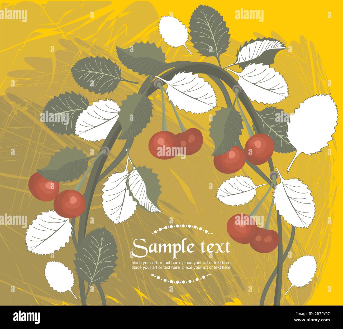 vector background with cherry branch with grunge elements - to place ...