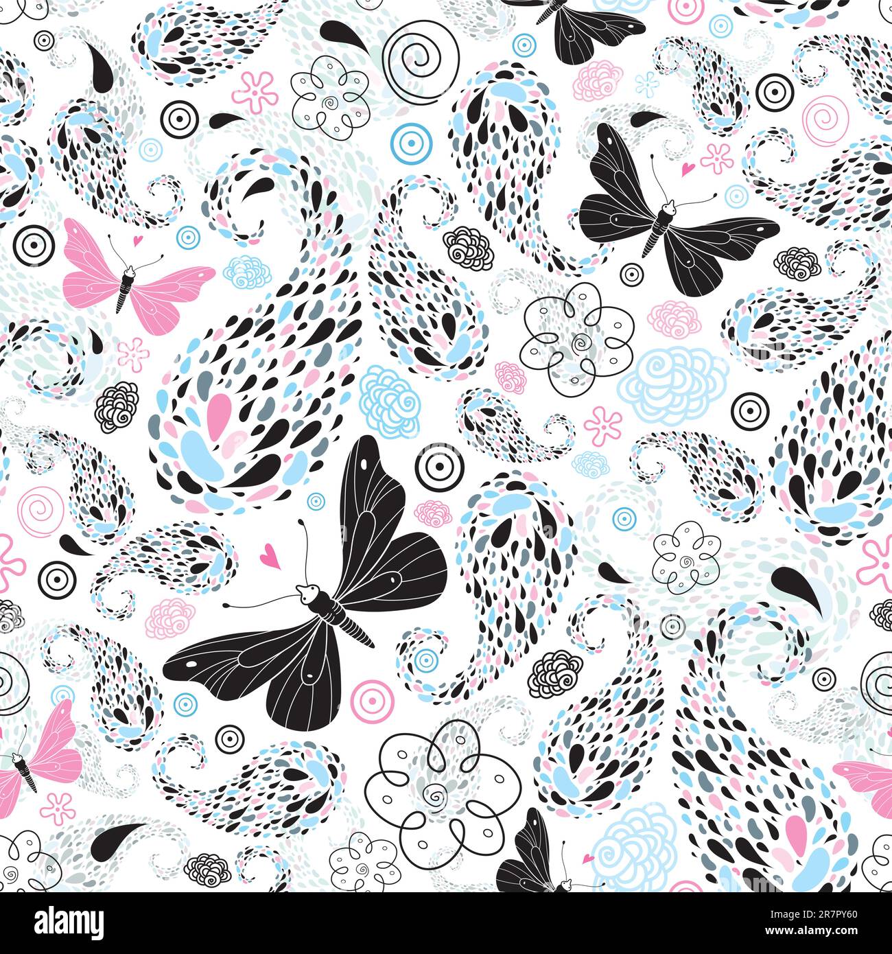 Graphical abstract seamless pattern with black and pink butterflies on ...