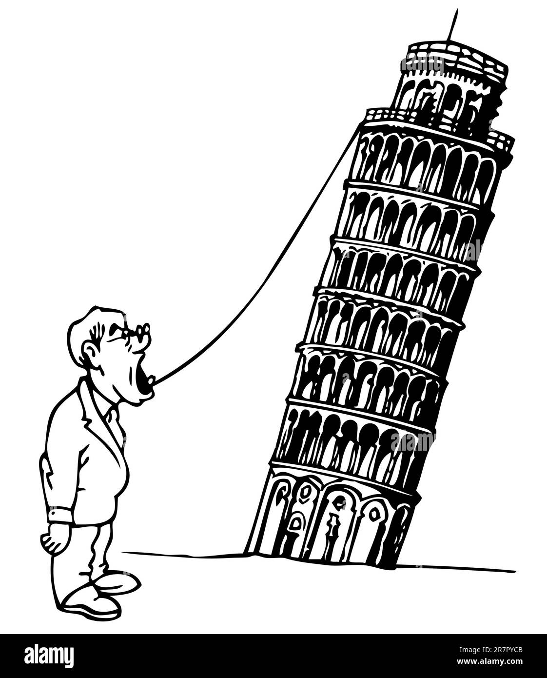 Man waiting  fall of the Leaning Tower of Pisa to have his tooth out Stock Vector