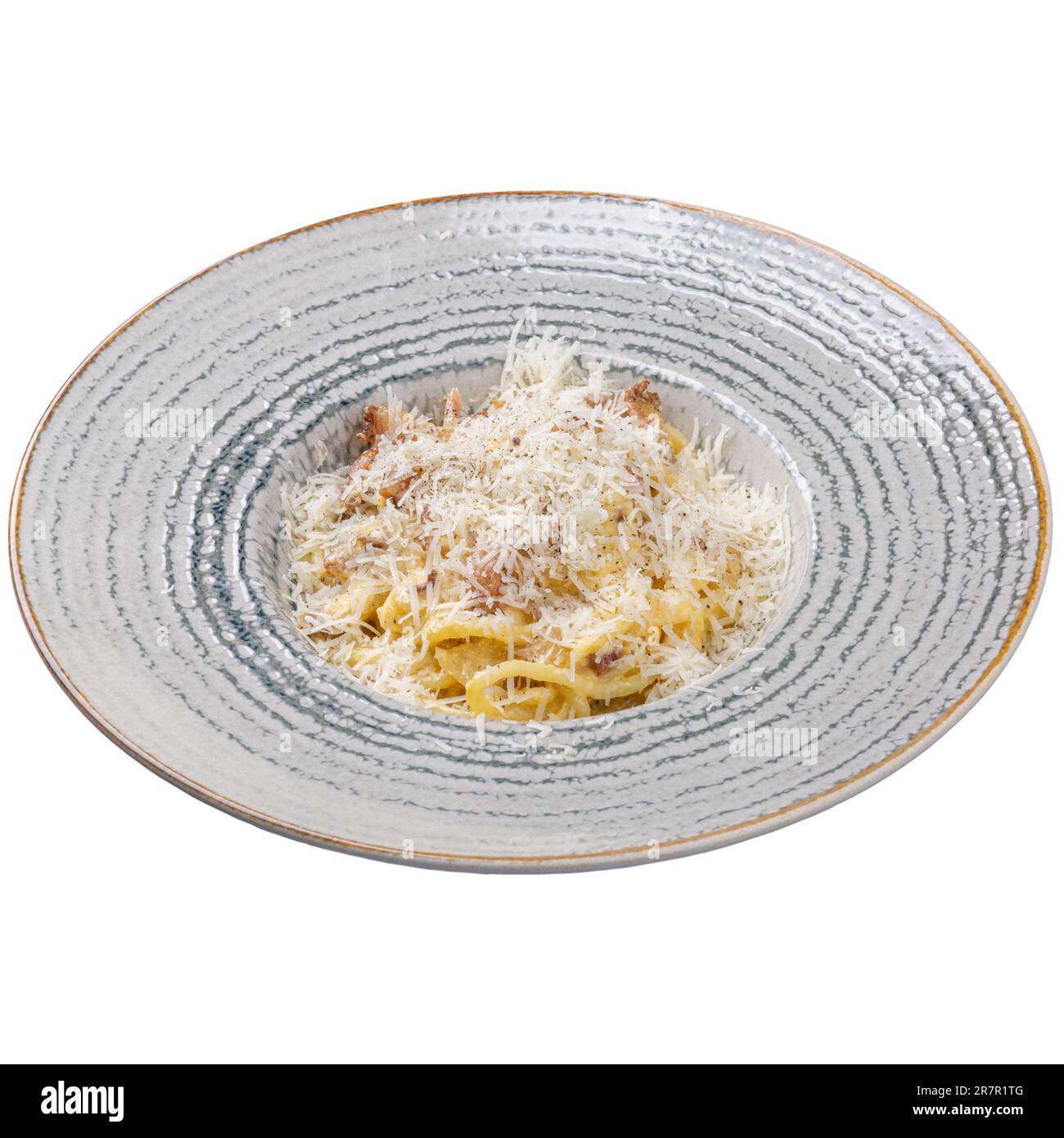 Pasta carbonara, restaurant pasta menu concept on white background Stock Photo