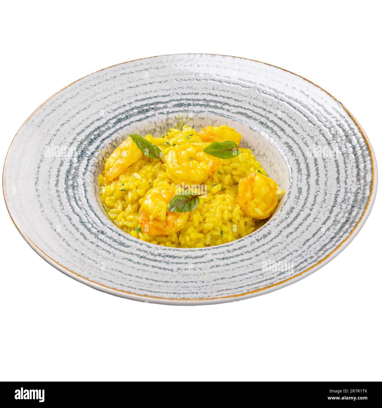 Shrimp risotto with turmeric, restaurant dinner menu concept Stock Photo