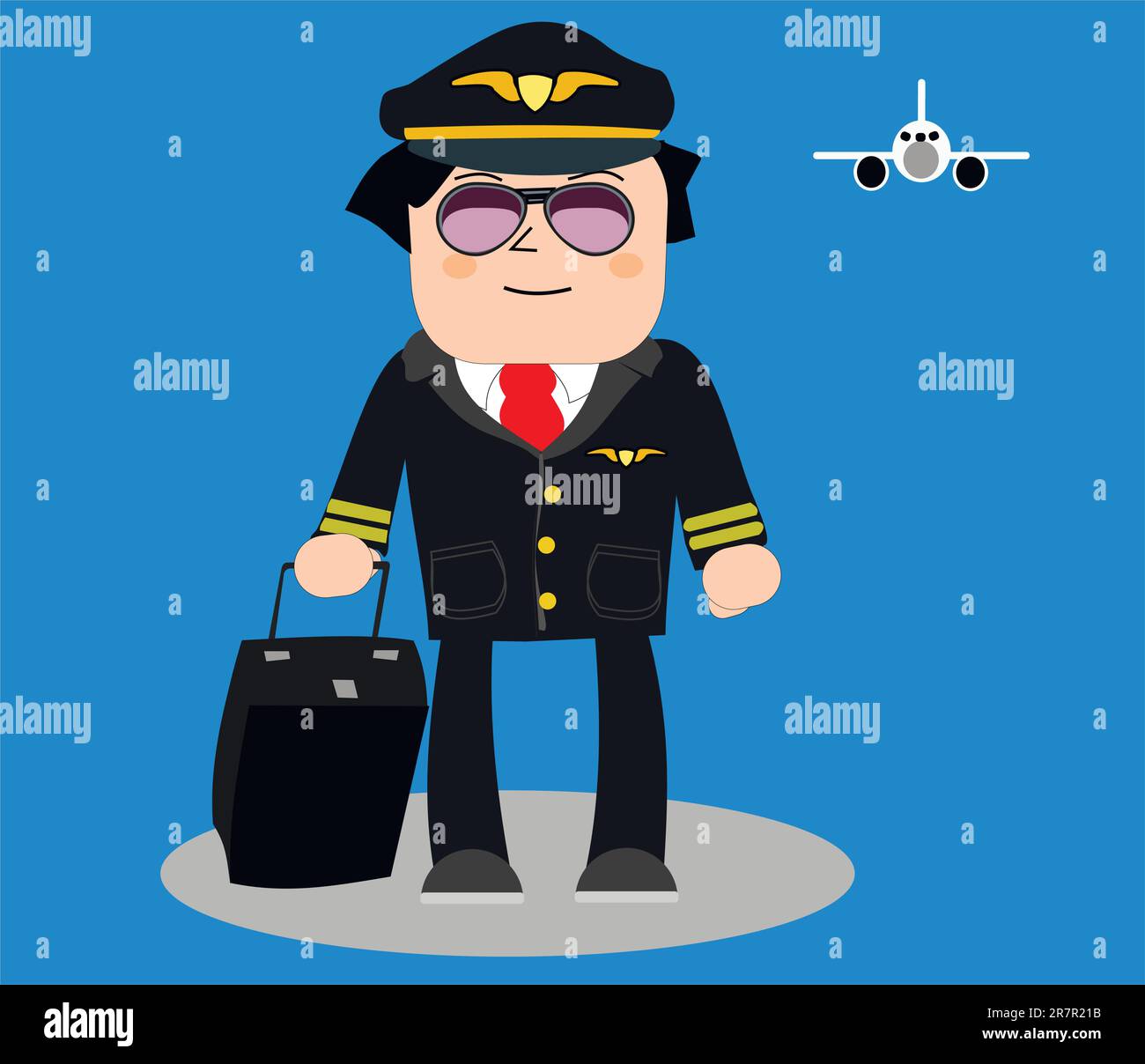 Vector illustration of an airline pilot standing on a landing strip. Stock Vector