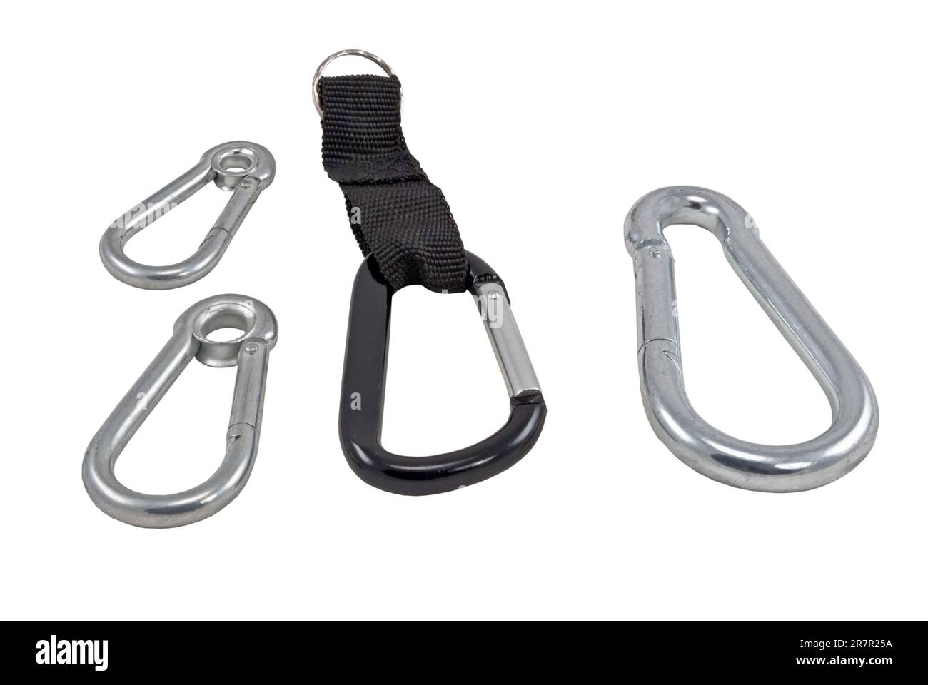 Climber carabiners on a white background. Stock Photo