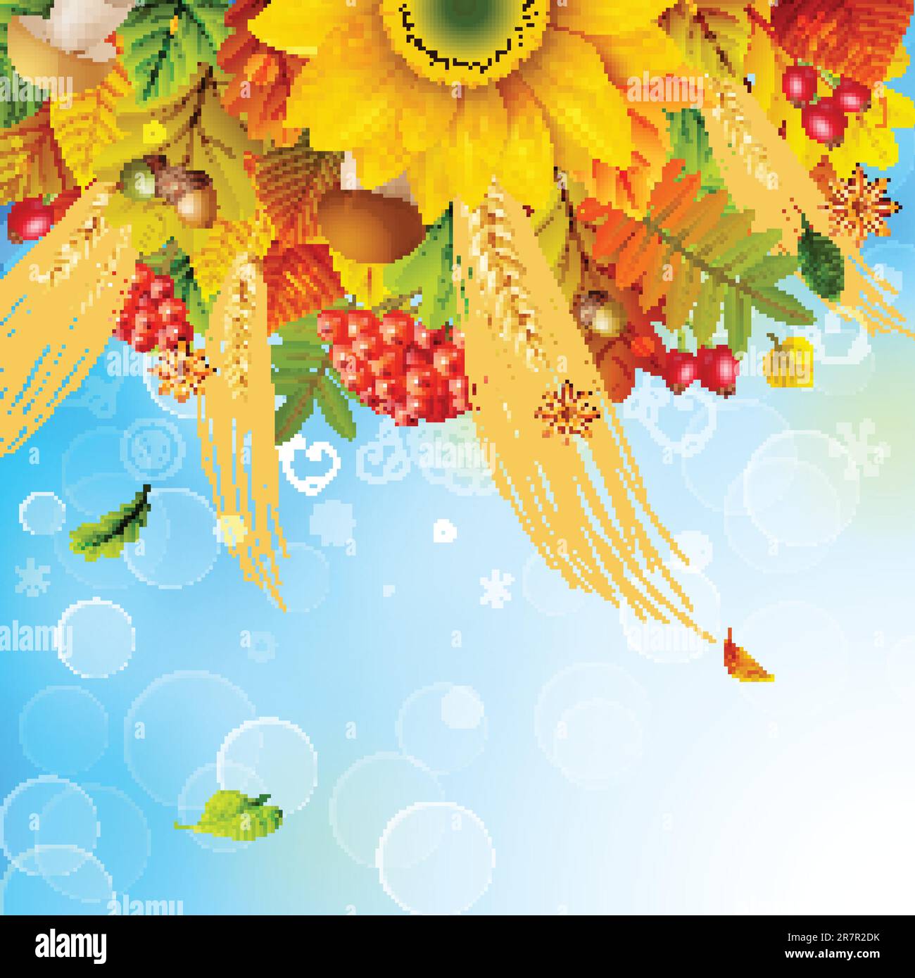 Autumn background with colorful leaves on blue and place for text ...