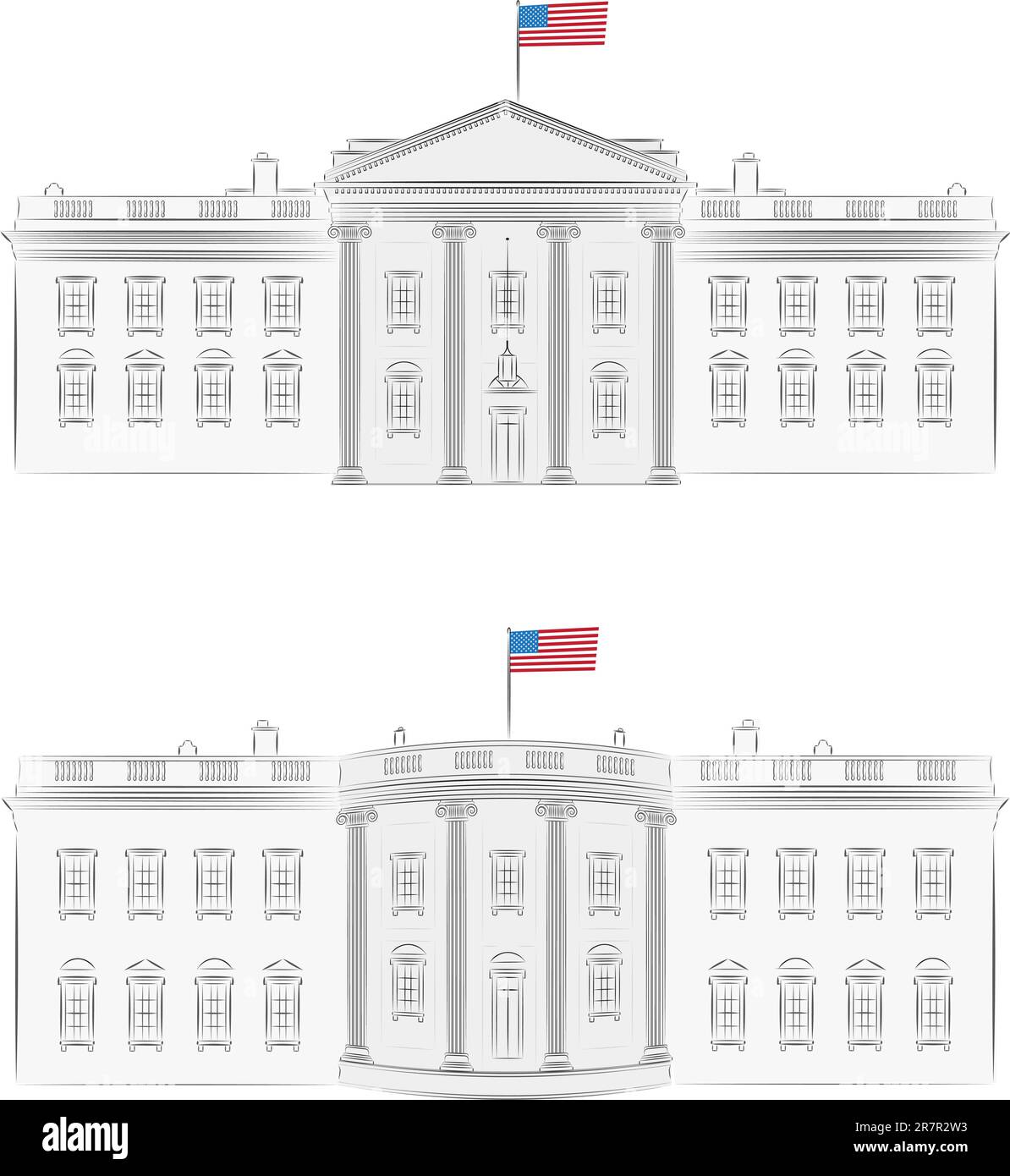 White House detailed vector illustration of front and back, with
