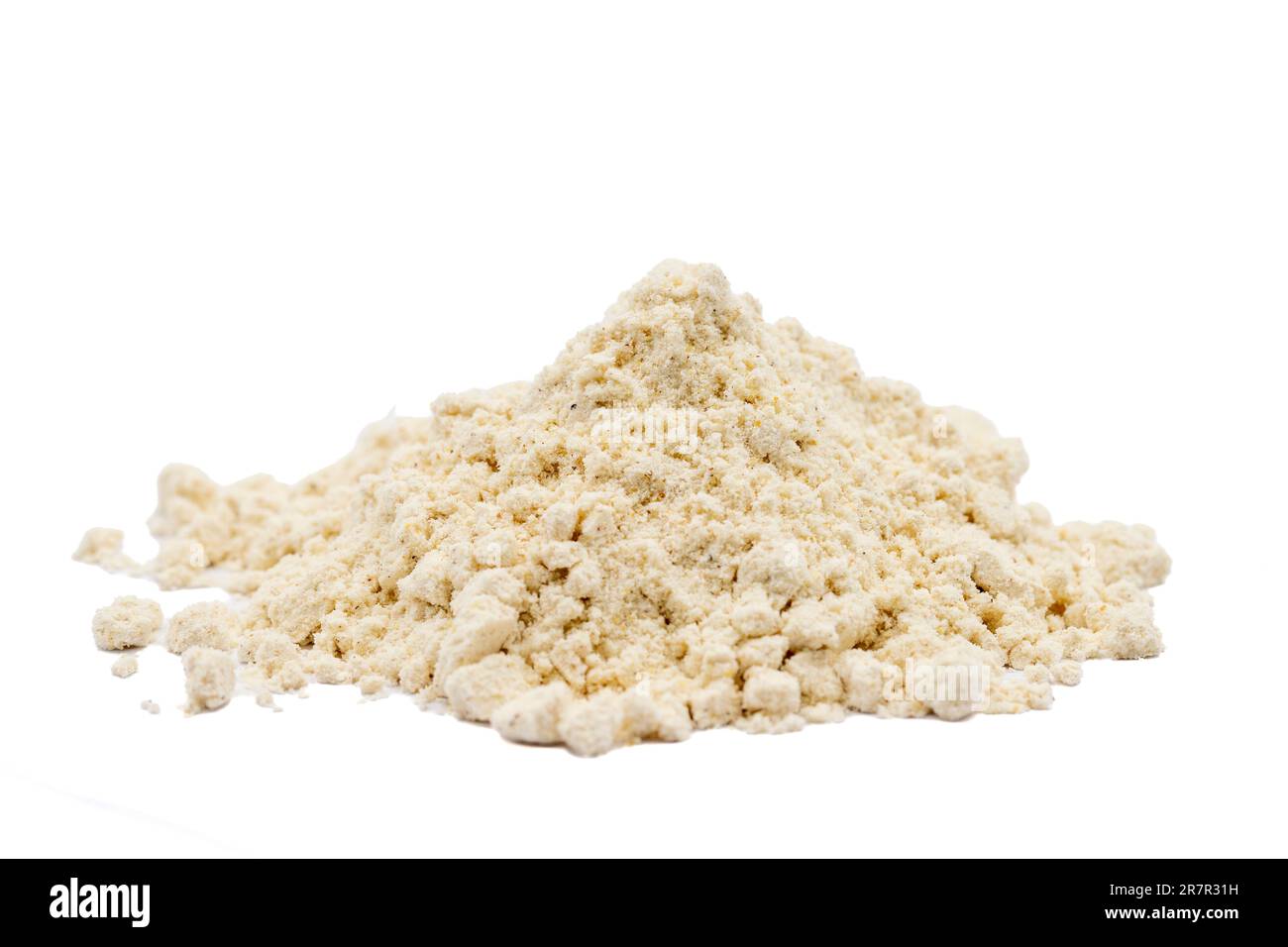 Mahlep powder isolated on white background. Pile of mahleb. close up Stock Photo