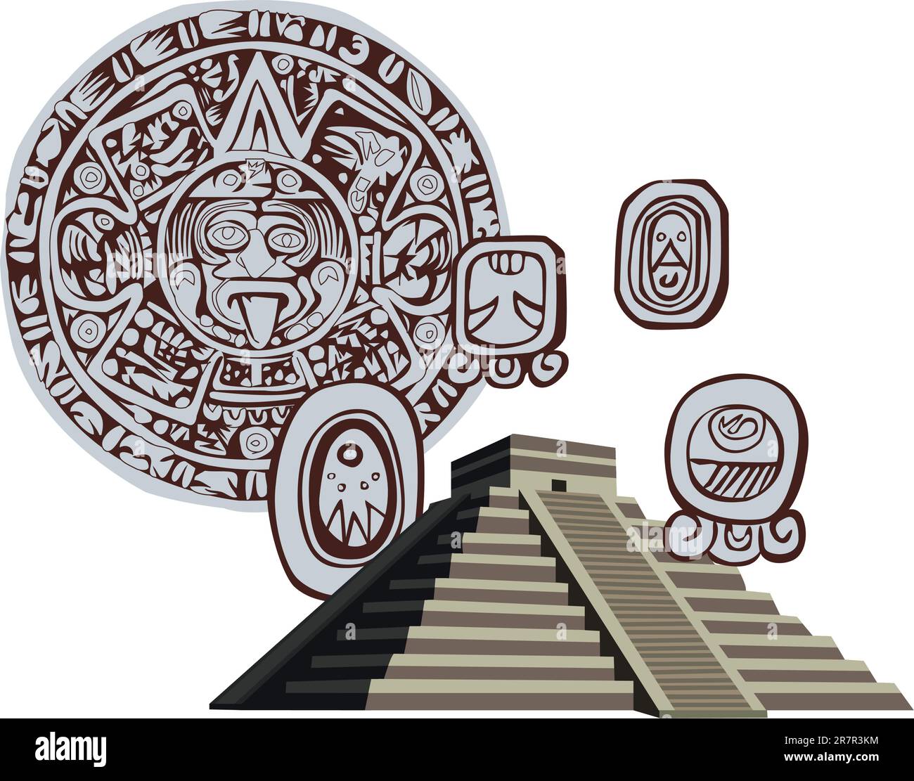 Illustration with Mayan Pyramid and ancient glyphs Stock Vector