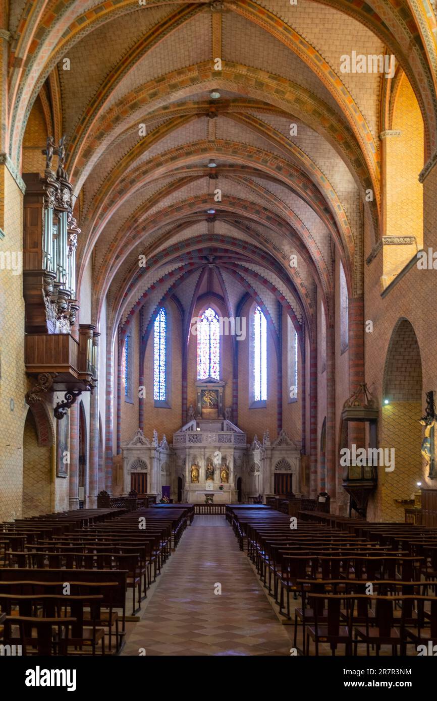 Axial view of the nave of the Saint-Pierre Abbey in Moissac France with no people Stock Photo