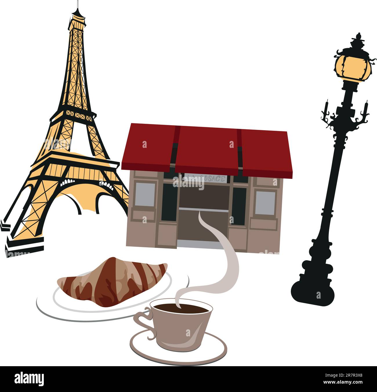Eiffel tower, street lights and cafe Stock Vector