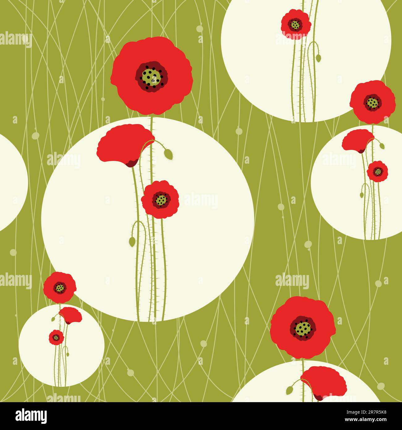 Abstract red poppy on seamless pattern background Stock Vector